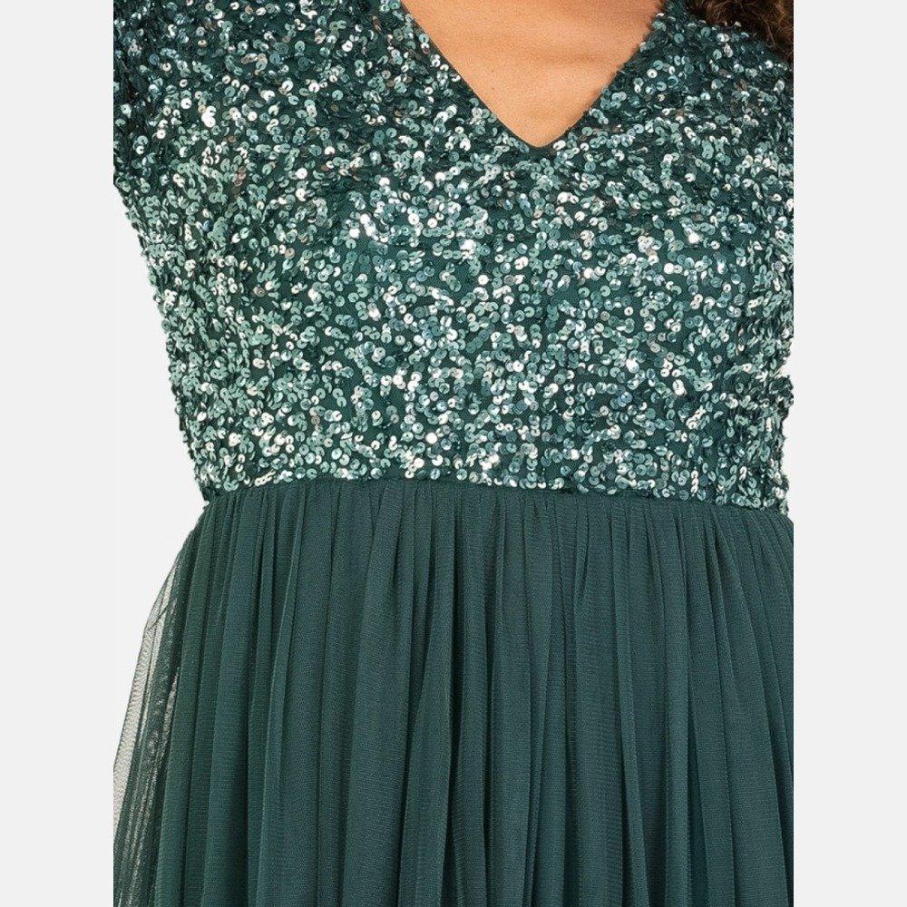 Misty Green - Maya Deluxe - Maya V Neckline Embellished Midi Dress - 5
