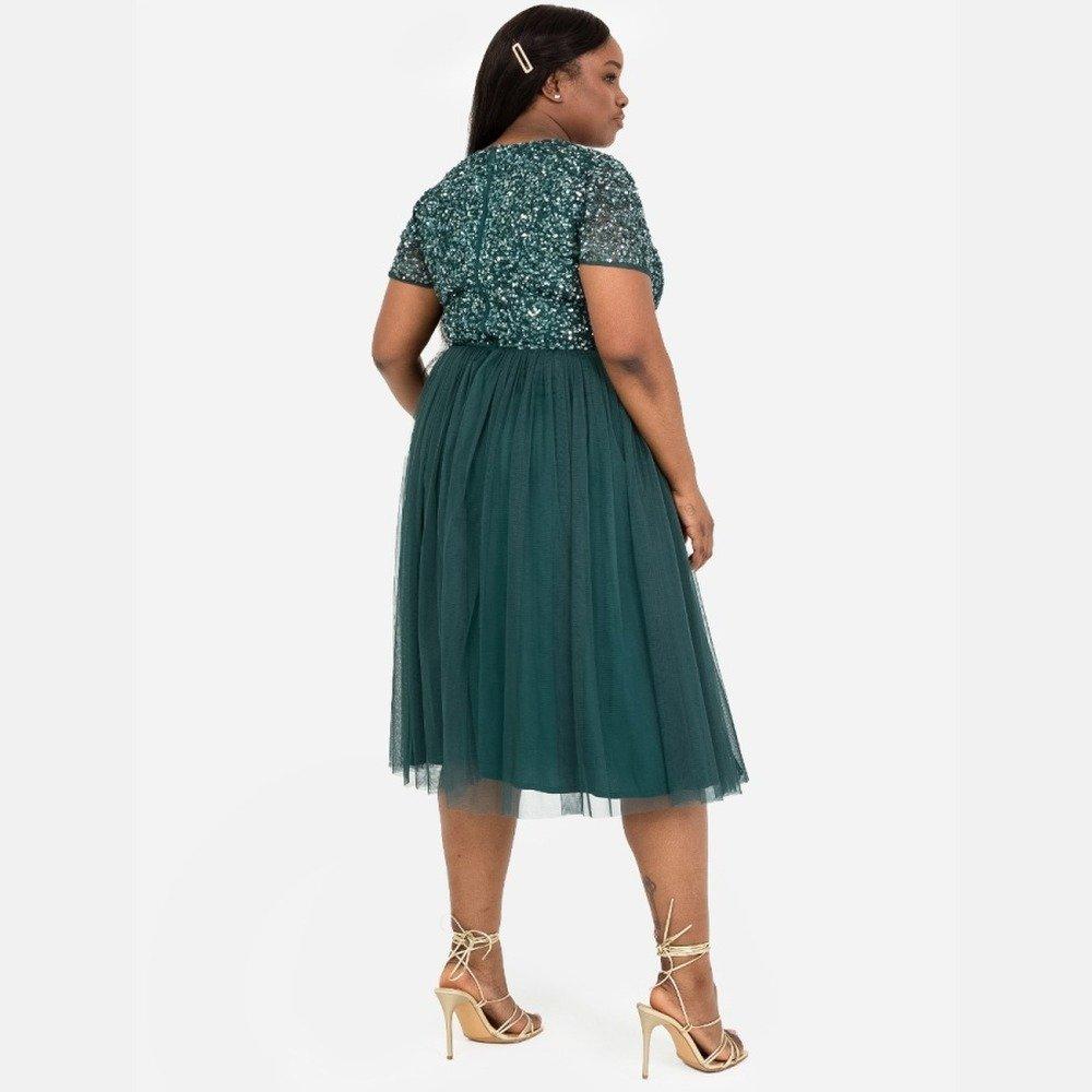 Misty Green - Maya Deluxe - Maya V Neckline Embellished Midi Dress - 6