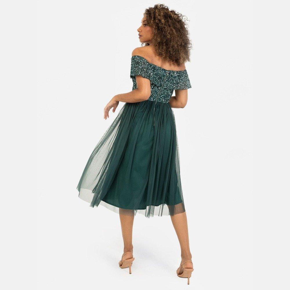 Emerald - Maya Deluxe - Maya Bardot Embellished Midi Dress - 2