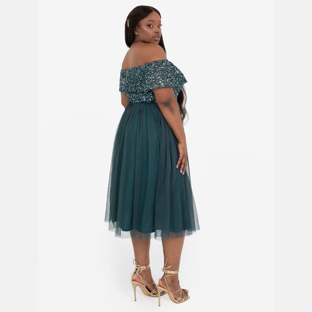 Emerald - Maya Deluxe - Maya Bardot Embellished Midi Dress - 3