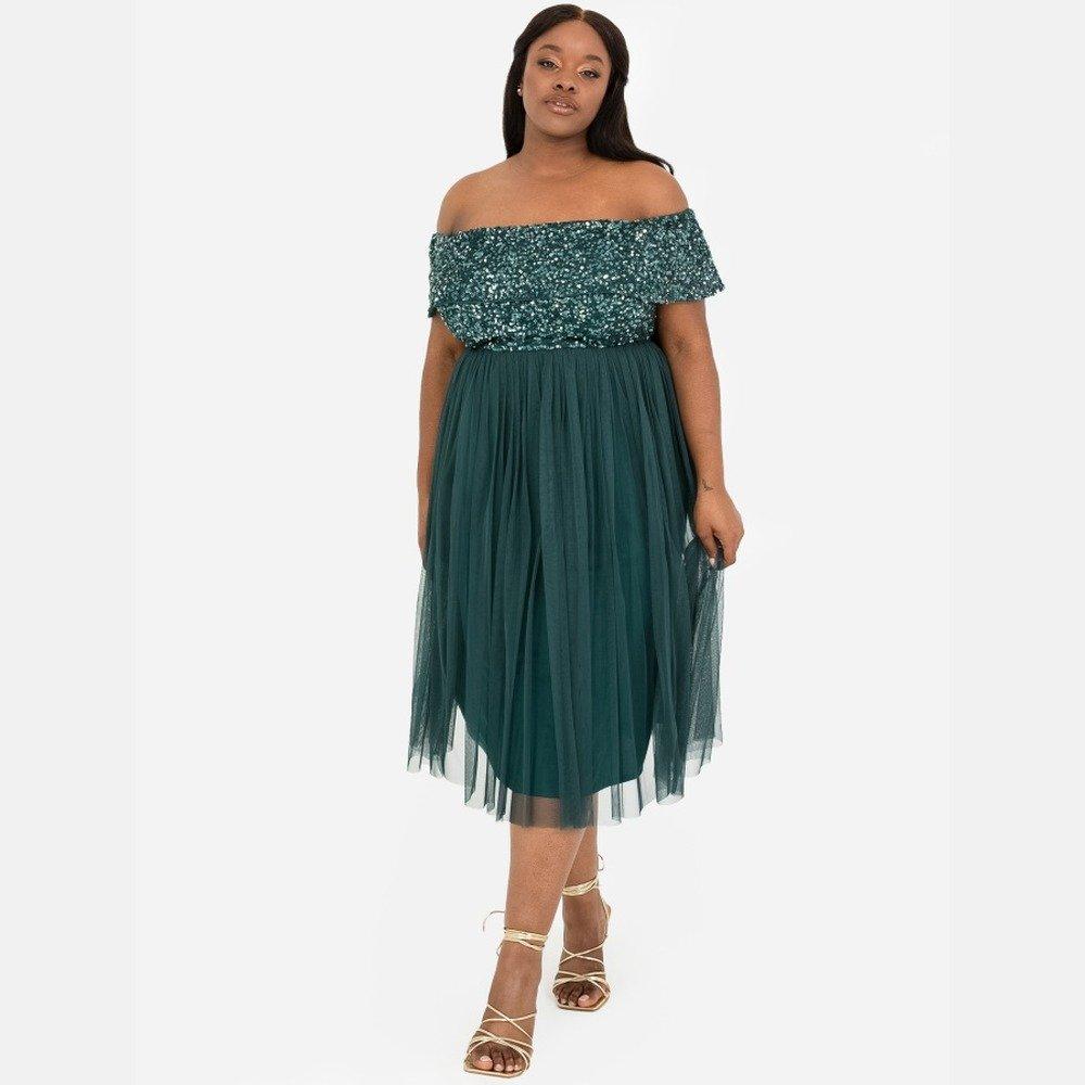 Emerald - Maya Deluxe - Maya Bardot Embellished Midi Dress - 4