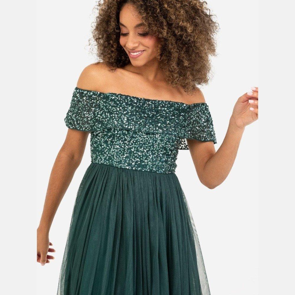 Emerald - Maya Deluxe - Maya Bardot Embellished Midi Dress - 5