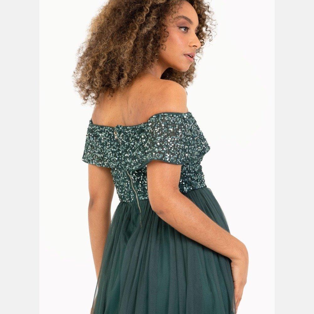 Emerald - Maya Deluxe - Maya Bardot Embellished Midi Dress - 6