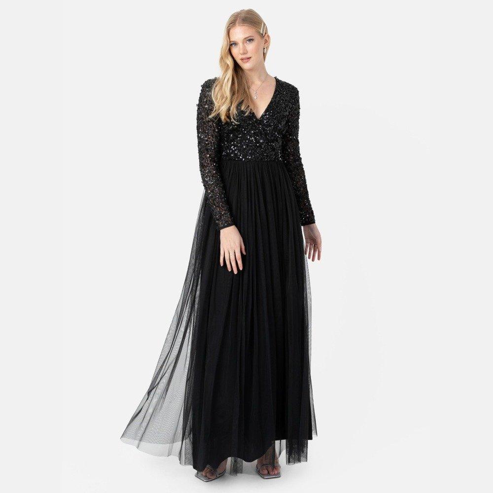 Black - Maya Deluxe - Maya Faux Wrap Front Embellished Maxi Dress - 1