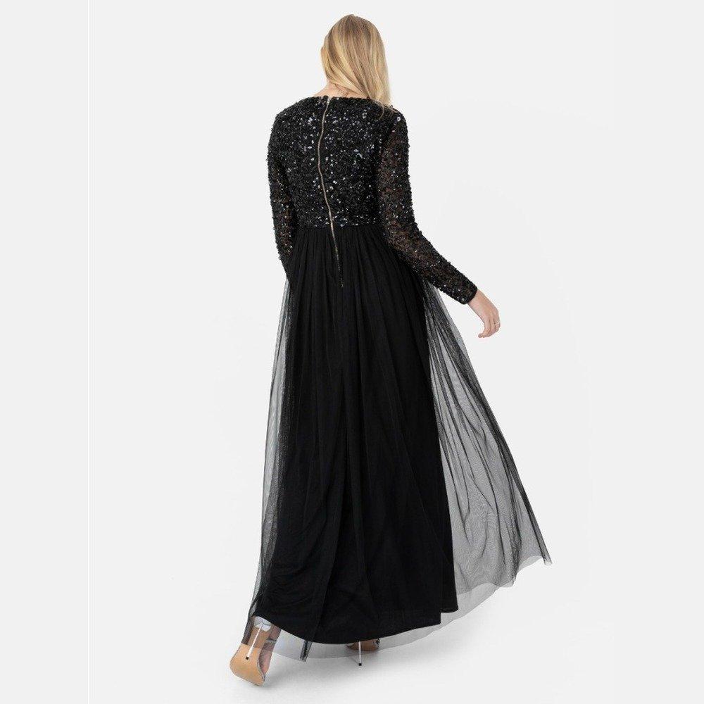Black - Maya Deluxe - Maya Faux Wrap Front Embellished Maxi Dress - 2