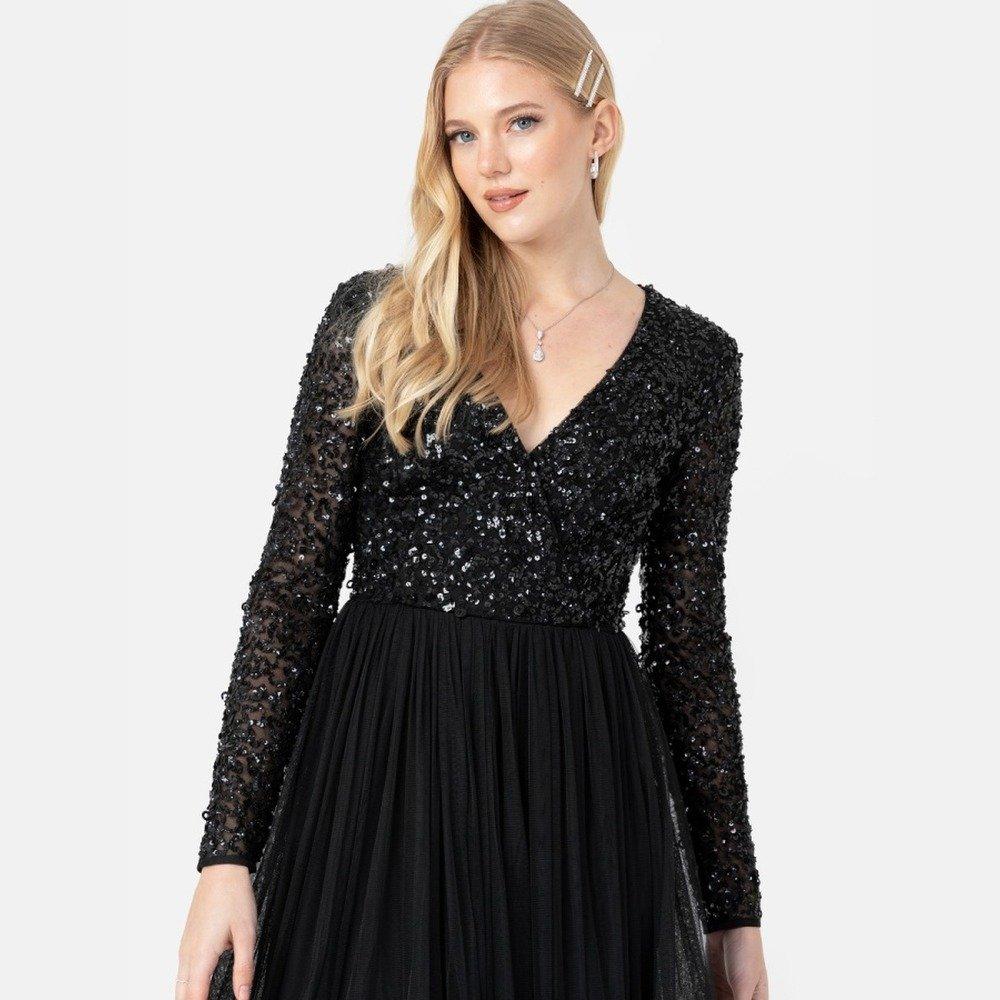 Black - Maya Deluxe - Maya Faux Wrap Front Embellished Maxi Dress - 3