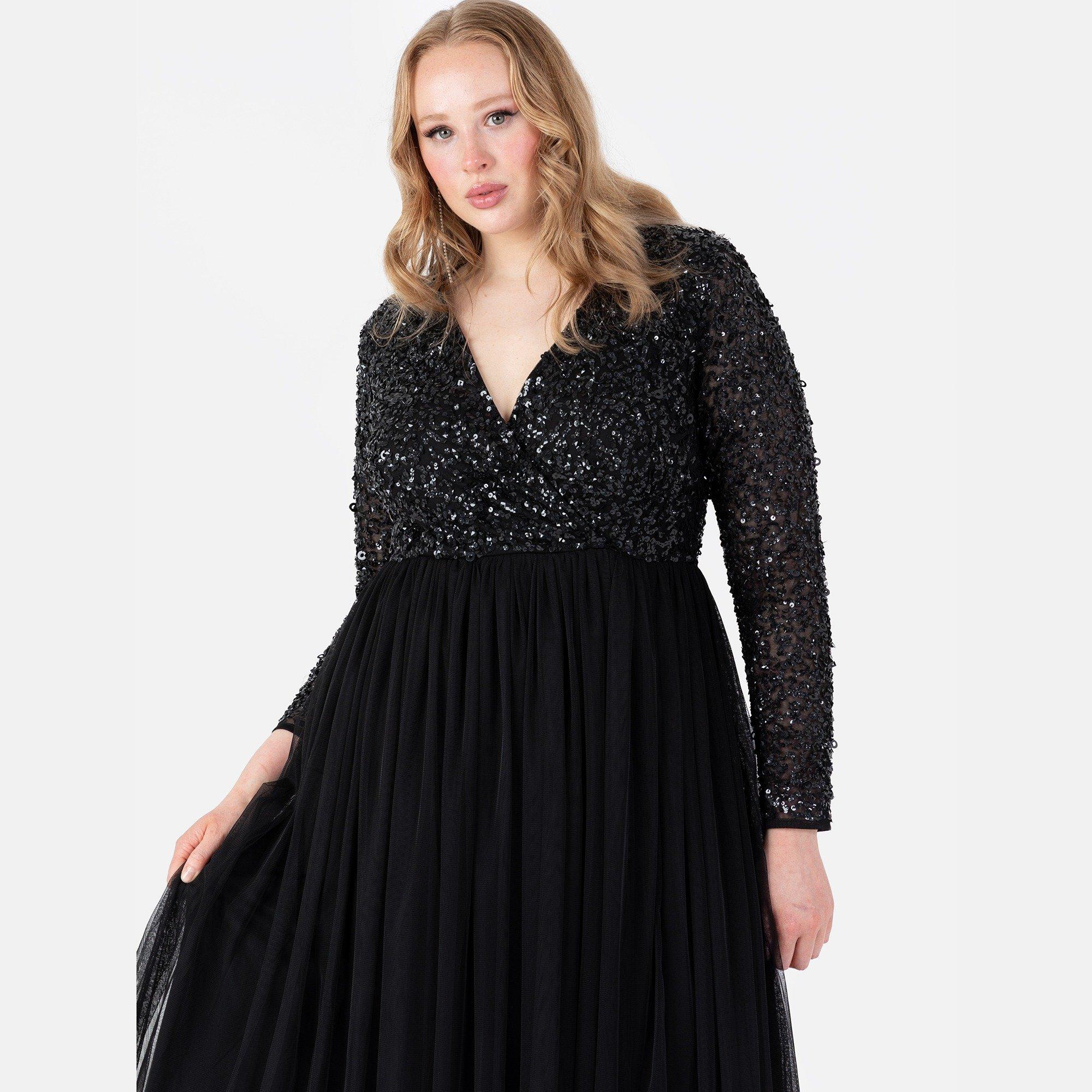 Black - Maya Deluxe - Maya Faux Wrap Front Embellished Maxi Dress - 6