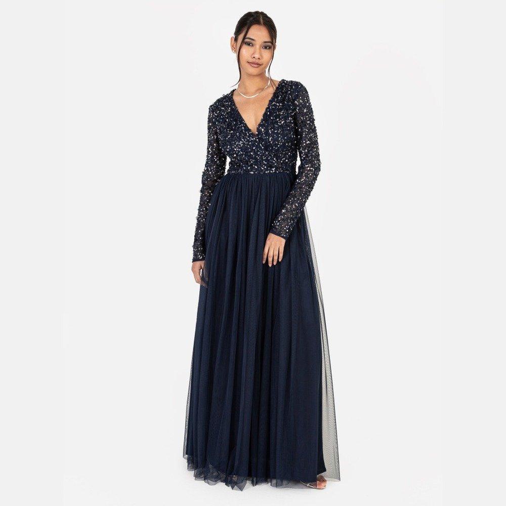 Maya Deluxe Women's Maya Faux Wrap Front Embellished Maxi Dress - Navy - 6 (2XS)