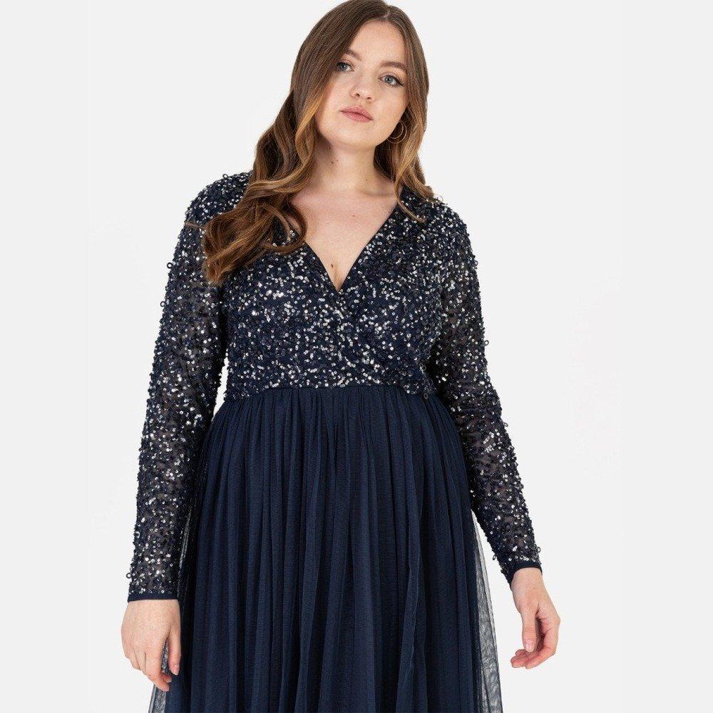 Navy - Maya Deluxe - Maya Faux Wrap Front Embellished Maxi Dress - 3