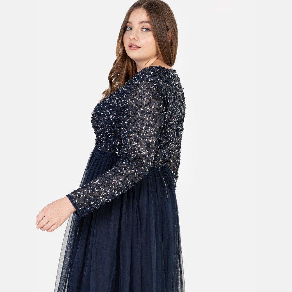 Navy - Maya Deluxe - Maya Faux Wrap Front Embellished Maxi Dress - 4