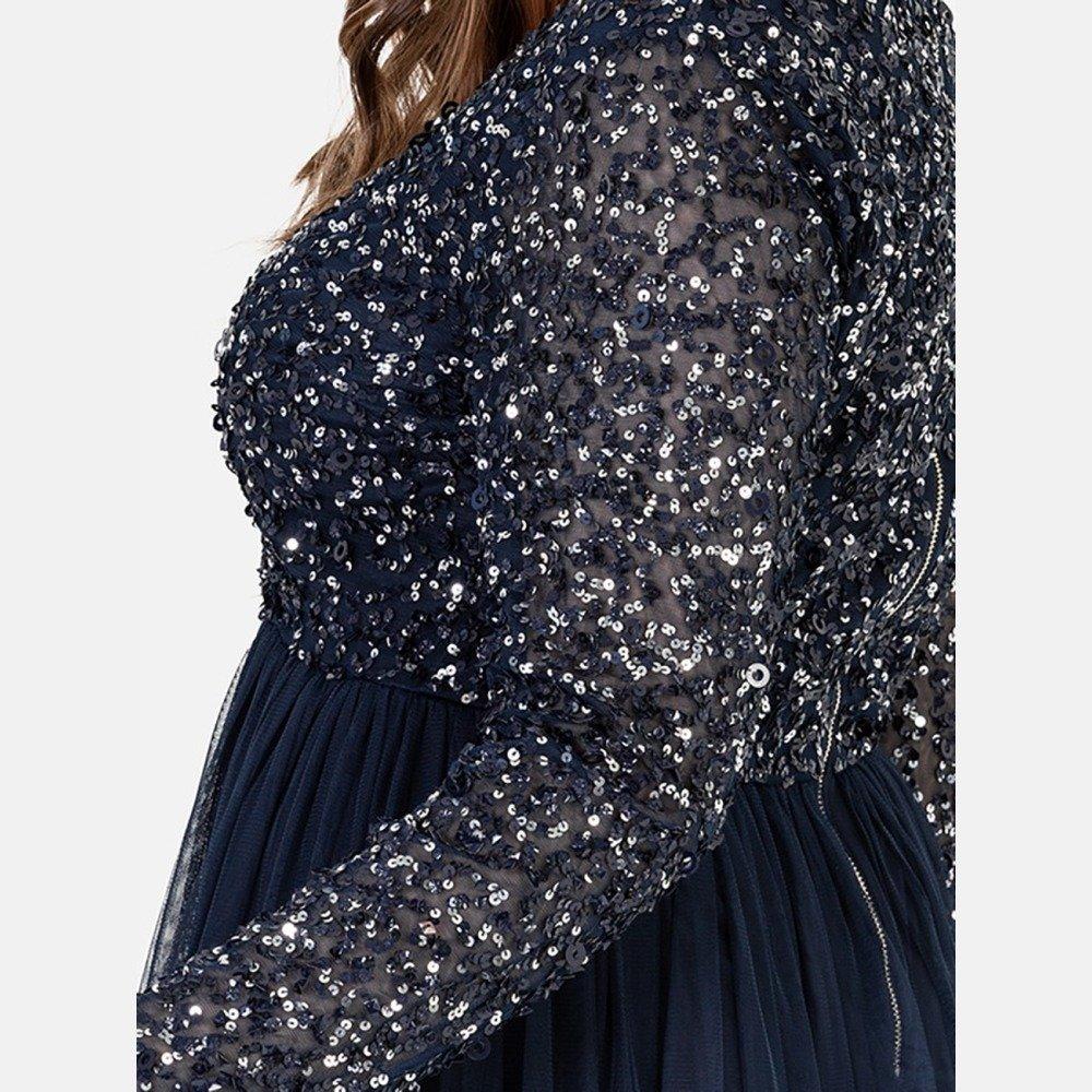 Navy - Maya Deluxe - Maya Faux Wrap Front Embellished Maxi Dress - 5