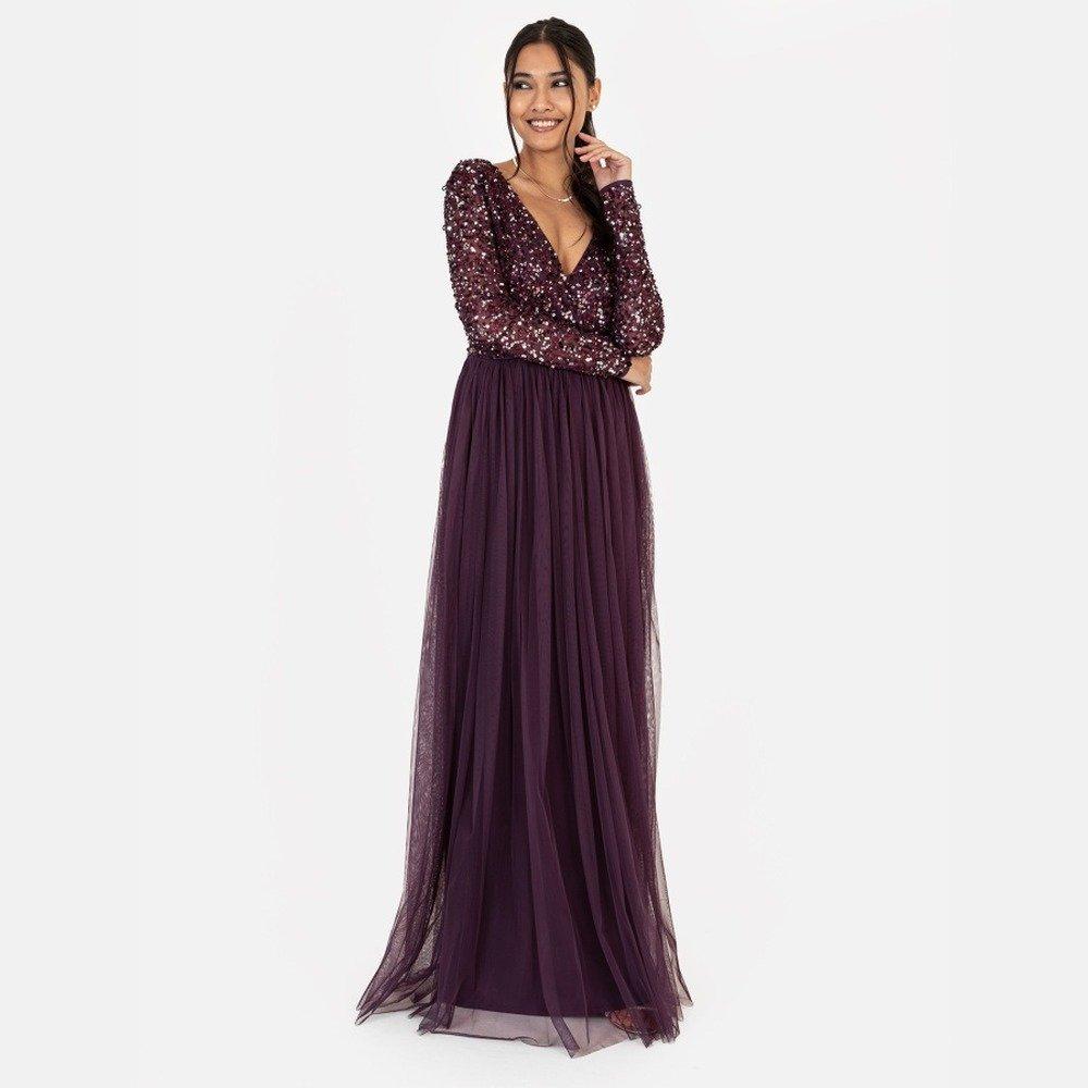 Maya Deluxe Women's Maya Faux Wrap Front Embellished Maxi Dress - Berry - 6 (2XS)