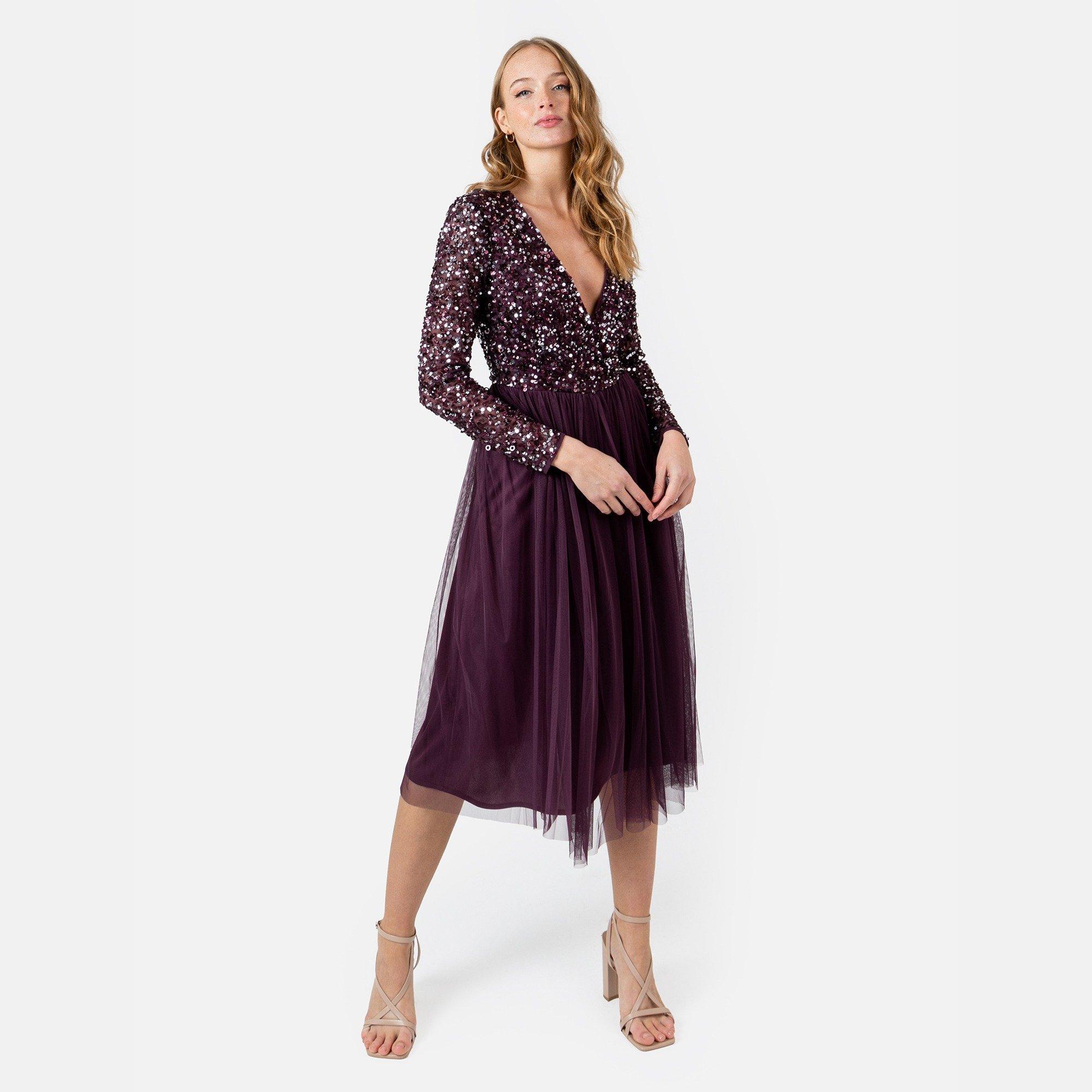 Berry - Maya Deluxe - Maya Berry Faux Wrap Front Embellished Maxi Dress - 1