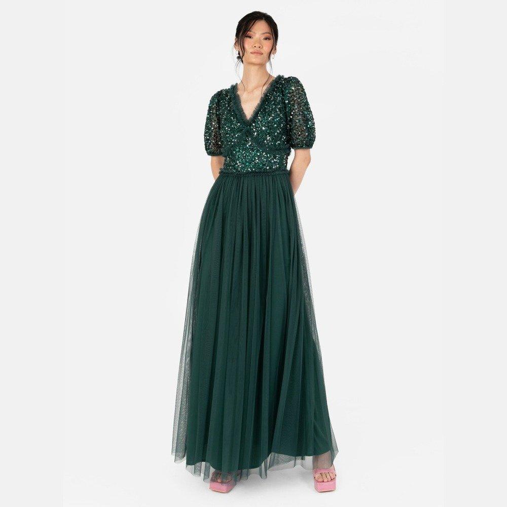 Emerald - Maya Deluxe - Maya Emerald Green Short Sleeve Embellished Maxi Dress - 1