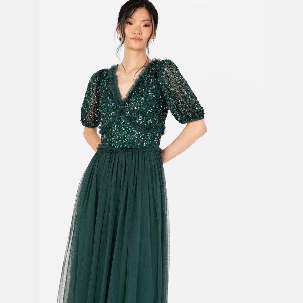 Maya Deluxe Maya Emerald Green Short Sleeve Embellished Maxi Dress