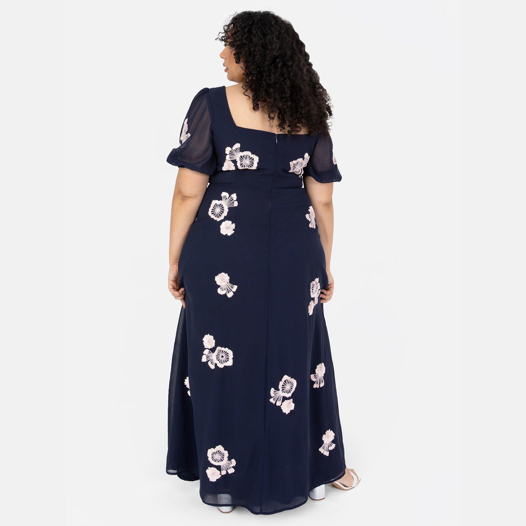 Maya Deluxe | Maya Navy Short Sleeve Floral Embellished Maxi Dress ...
