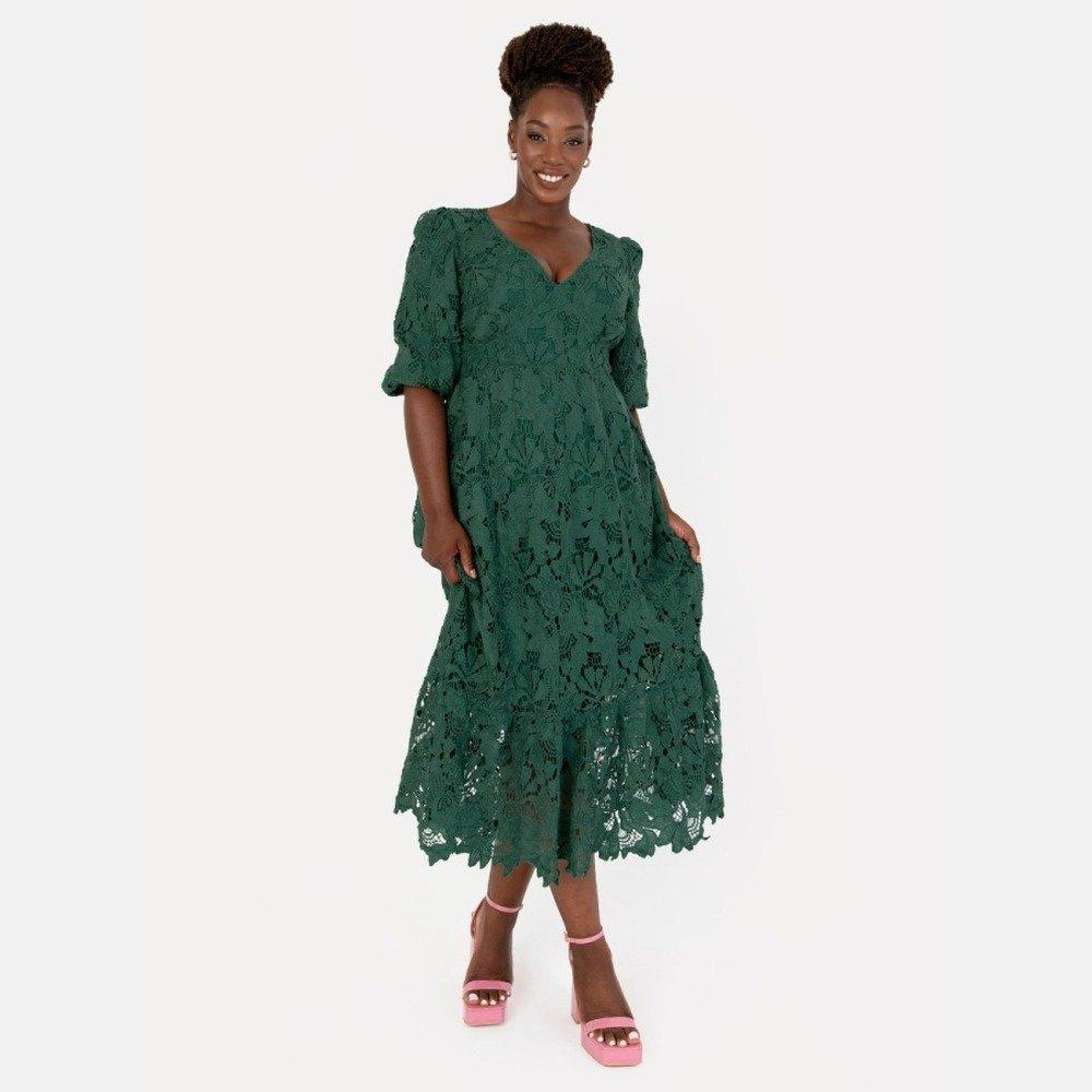 Emerald - Maya Deluxe - Maya Emerald Floral Lace Tie-Back Midaxi Dress - 1