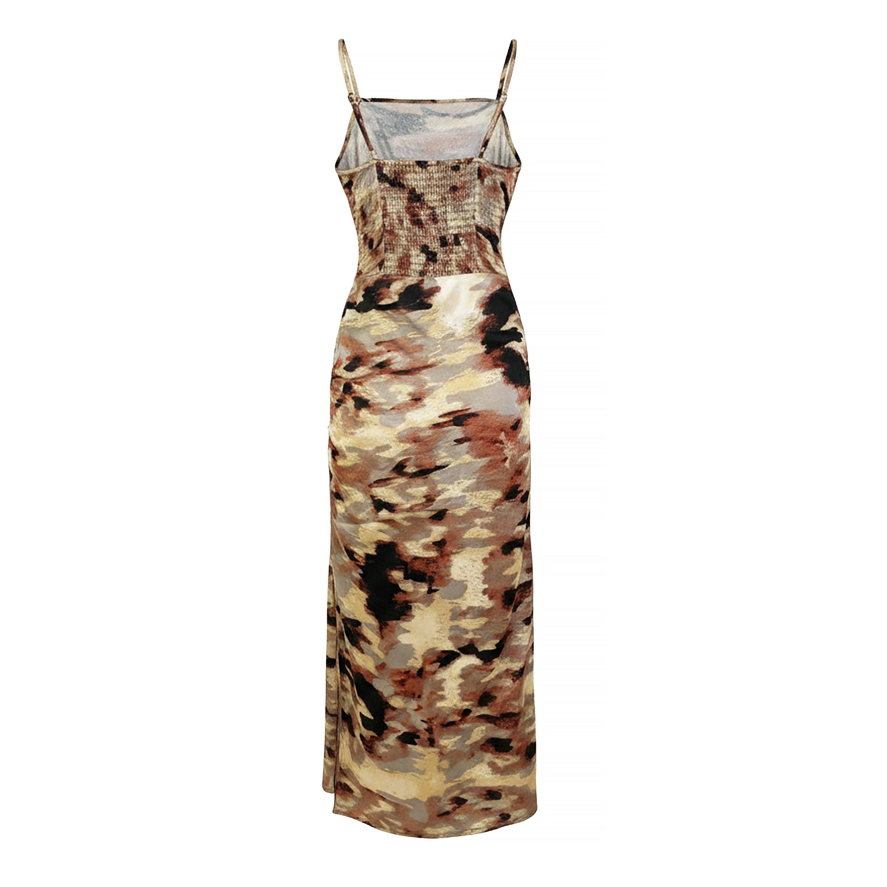 Bruin - AX Paris - Brown Smudge Print Strappy Ruched Side Midi Dress - 2
