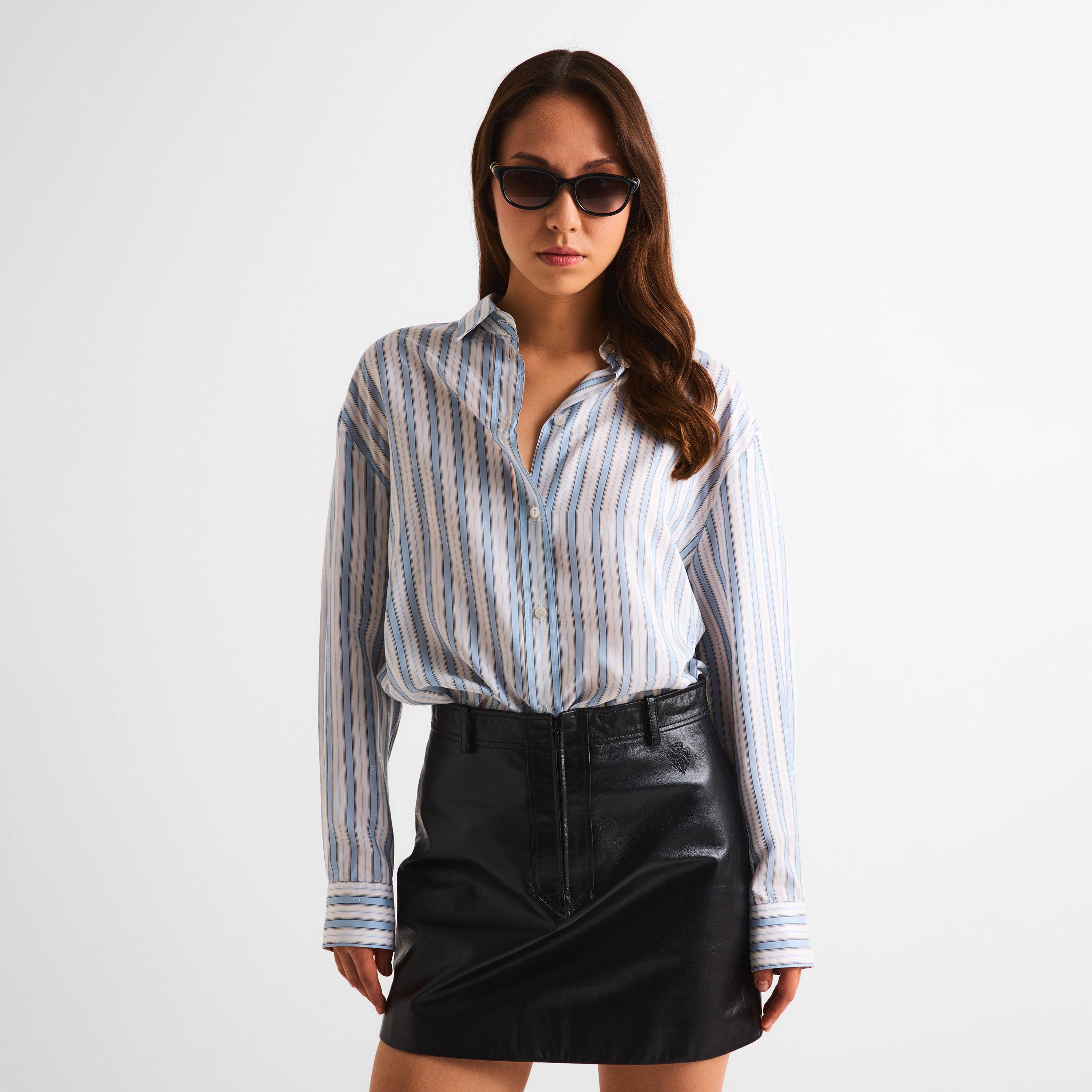 Azure/White - Gucci - Womens Striped Silk Jacquard Shirt - 3