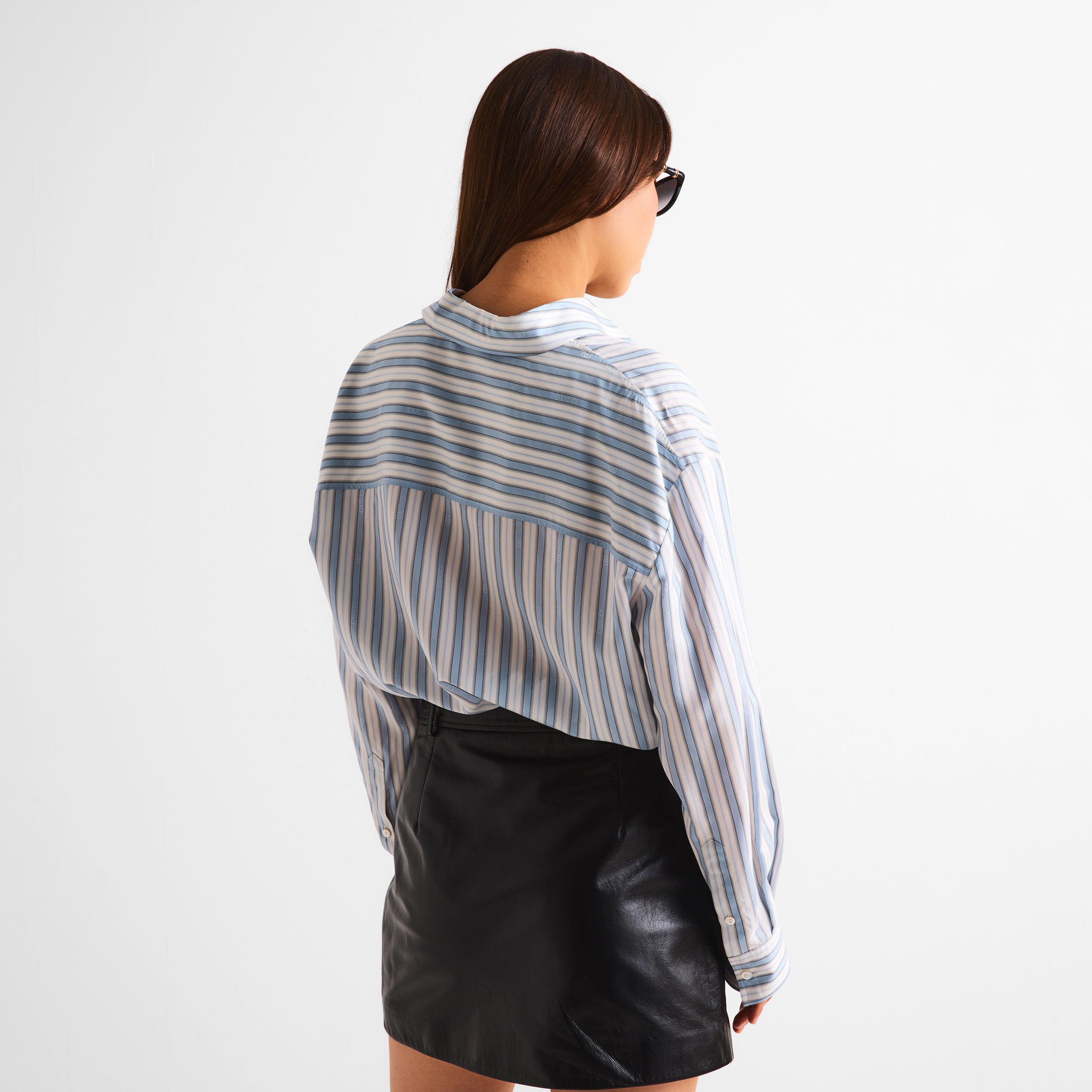 Azure/White - Gucci - Womens Striped Silk Jacquard Shirt - 4