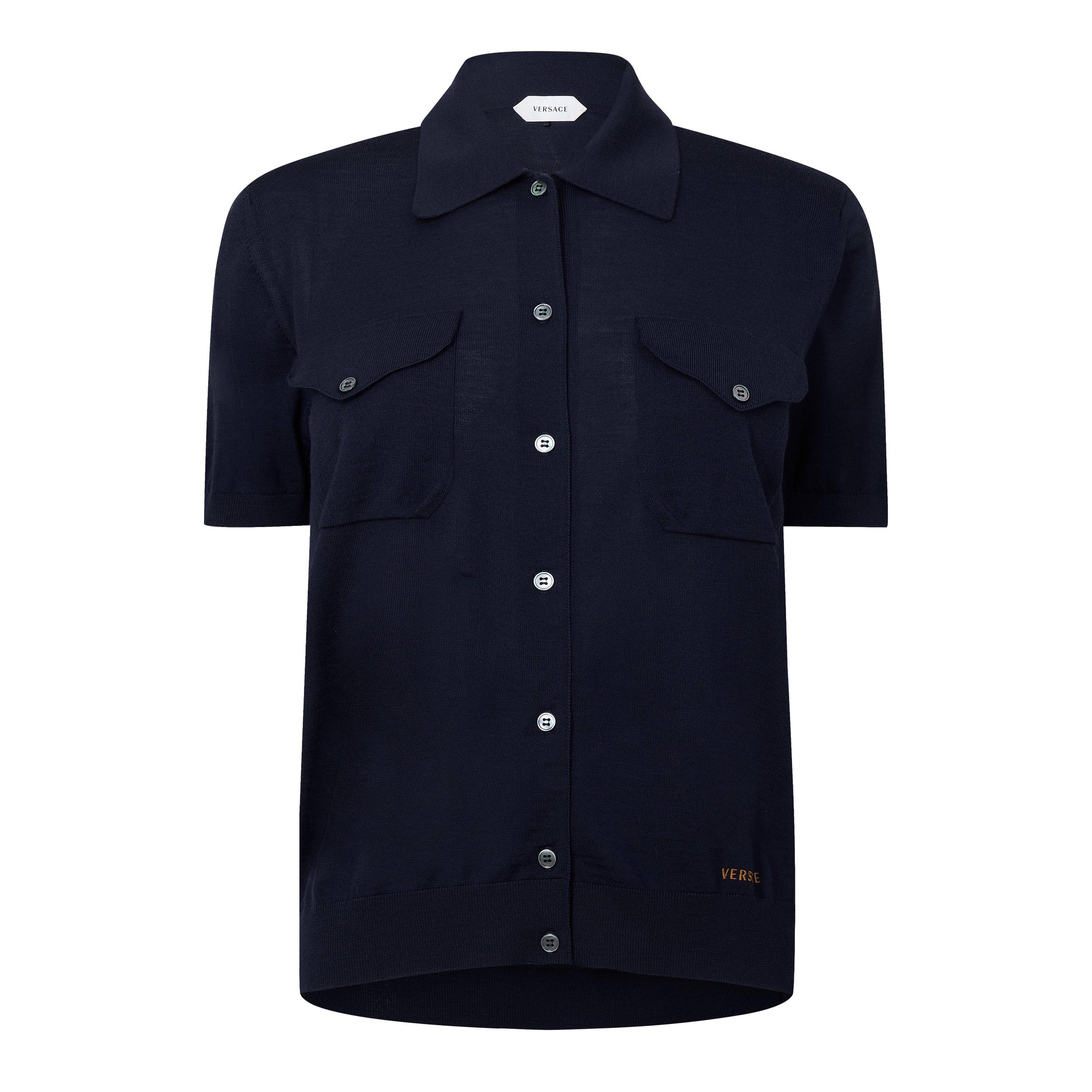 Navy - Versace - Women's Knitted Short Sleeve Shirt - 1