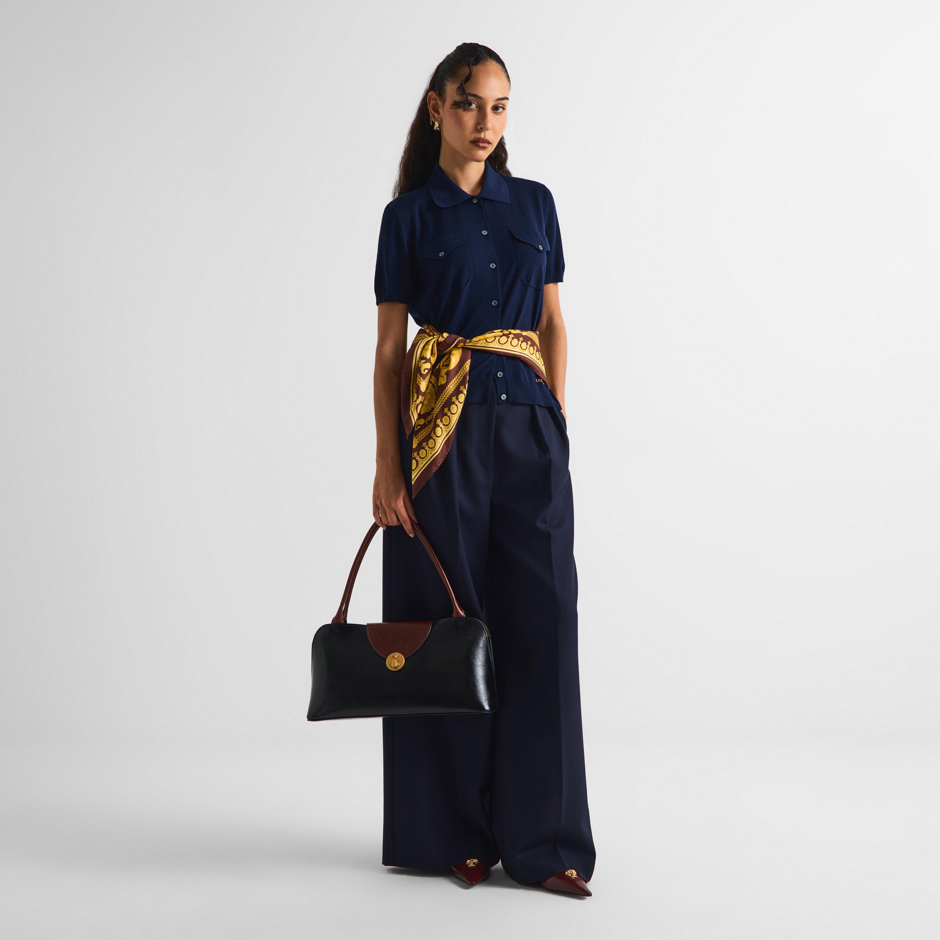 Navy - Versace - Women's Knitted Short Sleeve Shirt - 6