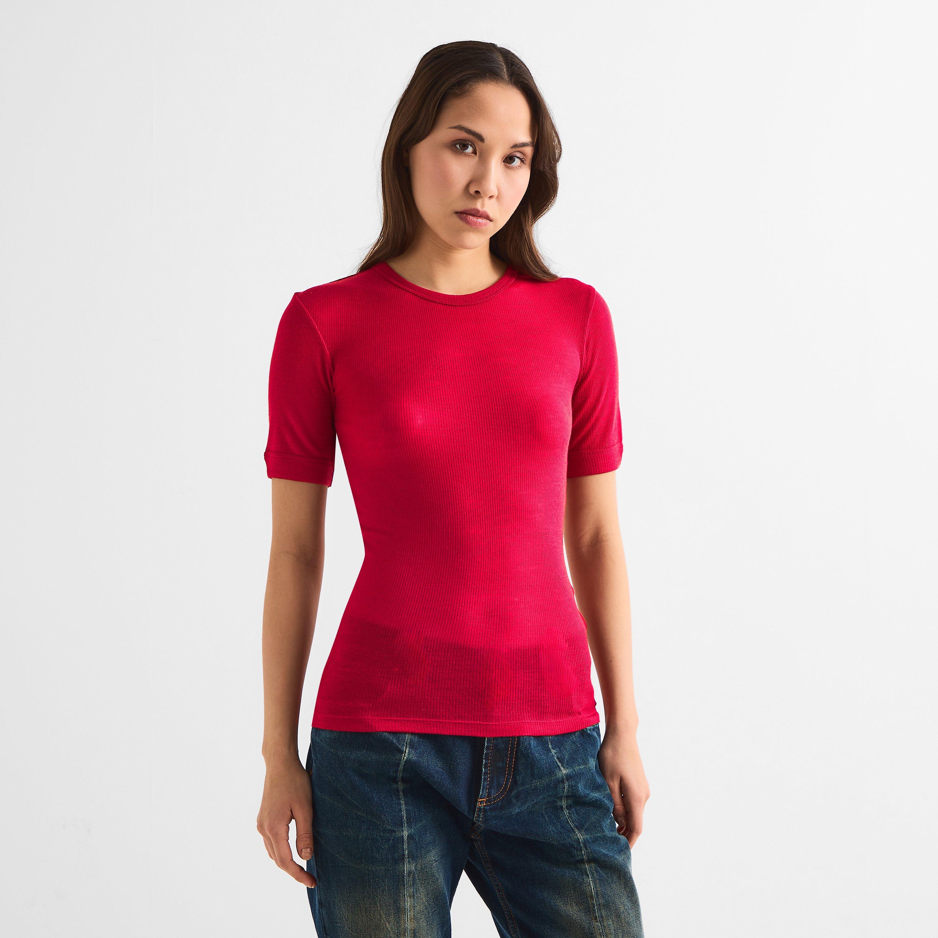 Lipstick Red - Versace - Women's Ribbed Medusa T-Shirt - 3