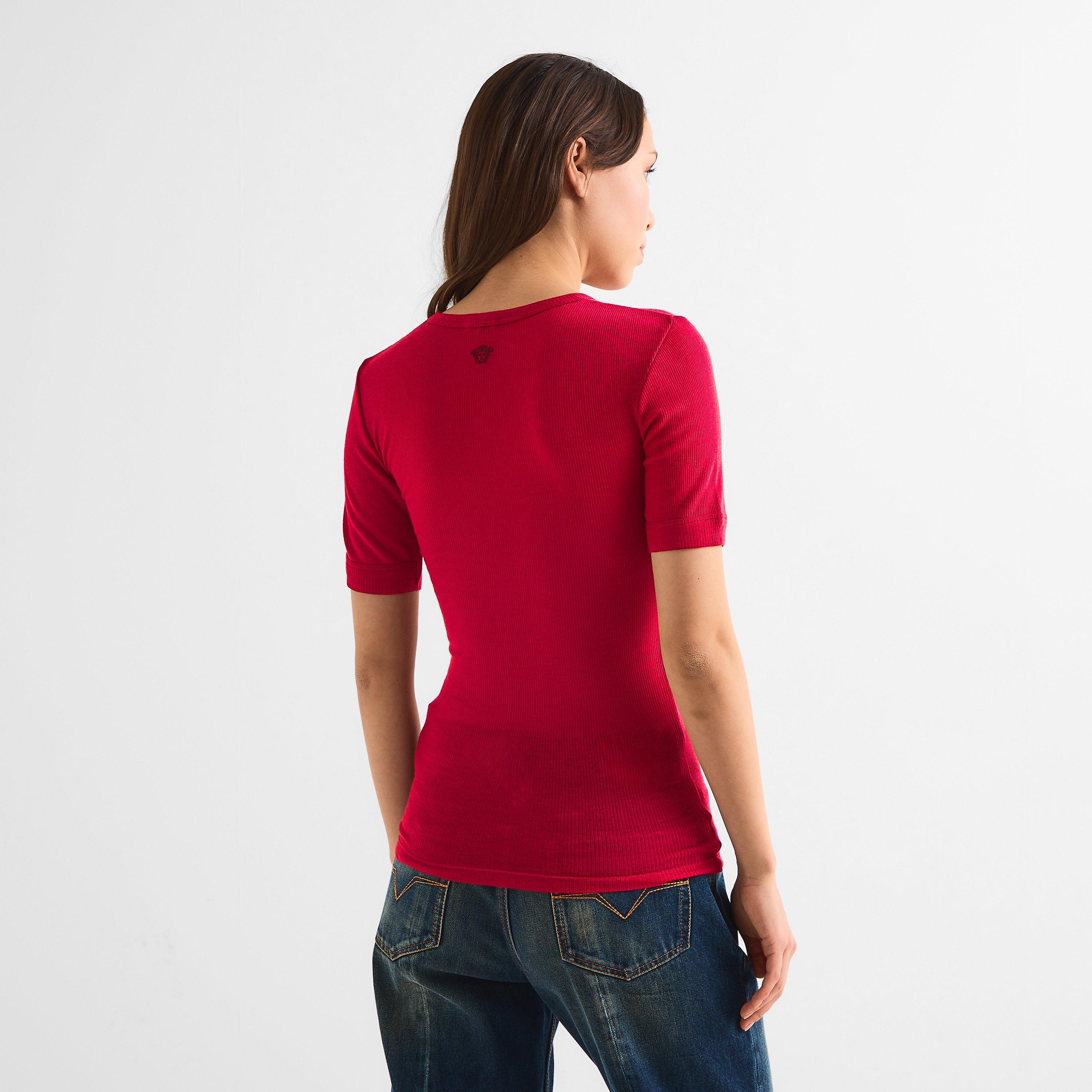 Lipstick Red - Versace - Women's Ribbed Medusa T-Shirt - 4
