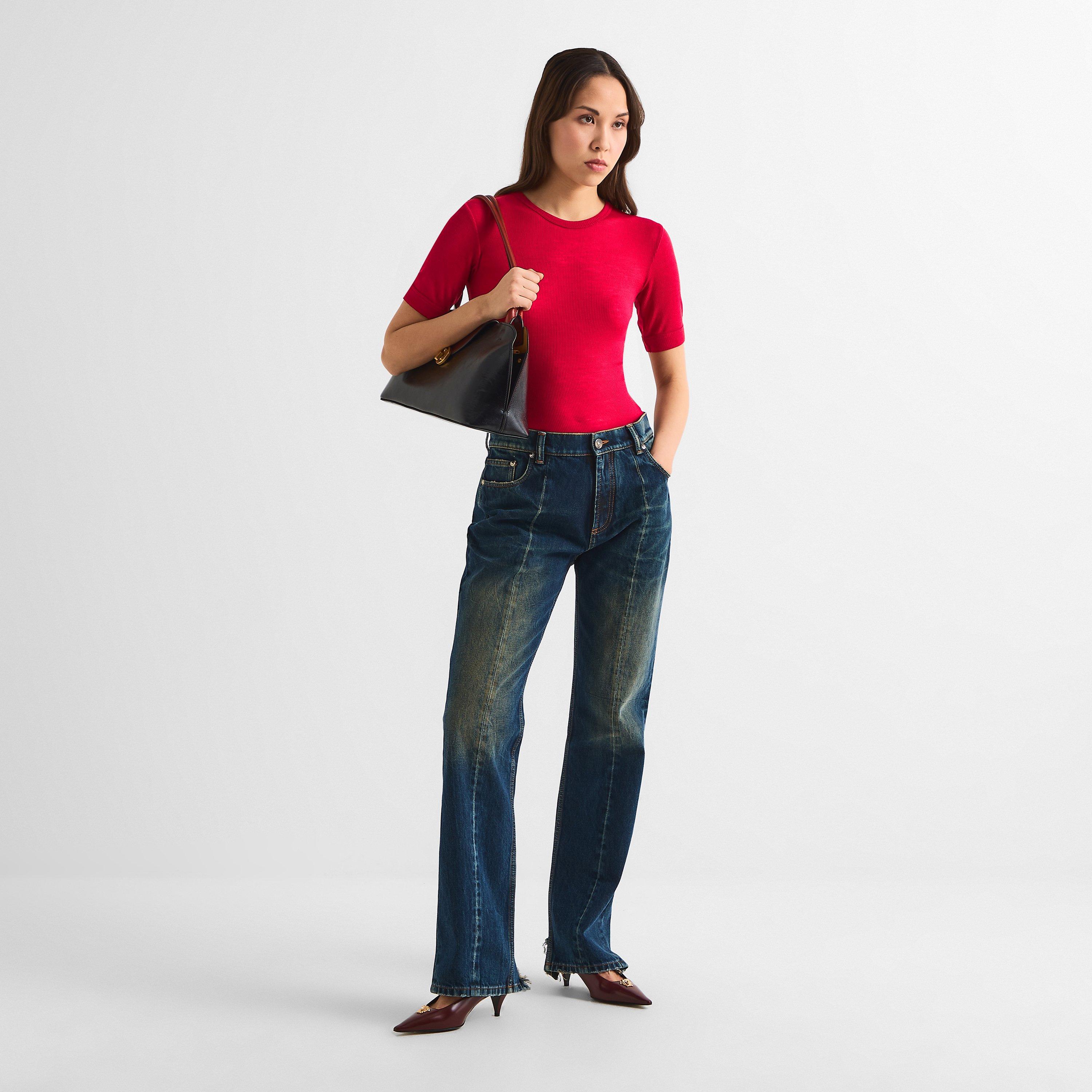 Lipstick Red - Versace - Women's Ribbed Medusa T-Shirt - 6