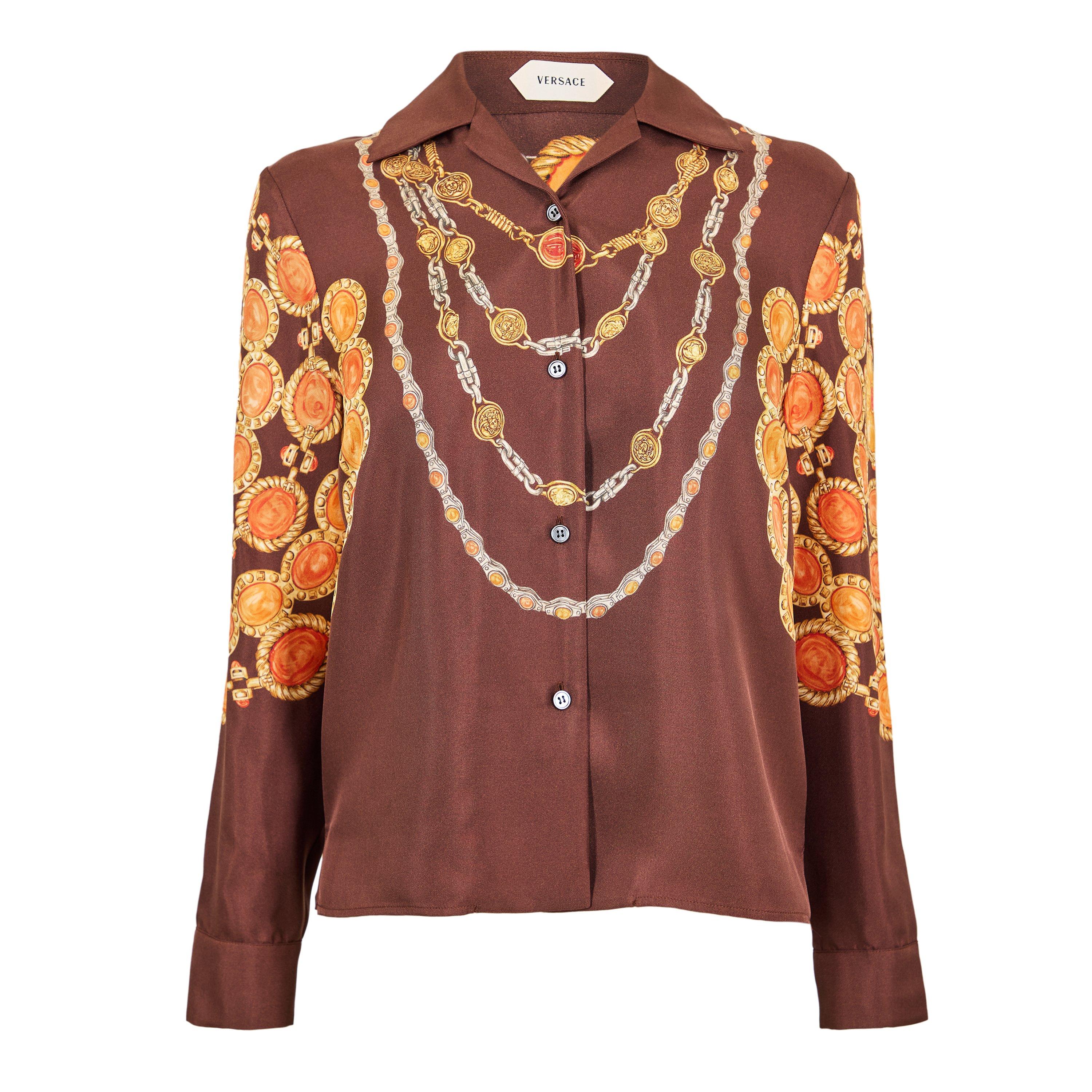 Choco Amber - Versace - Women's Silk Long Sleeve Patterned Shirt - 1