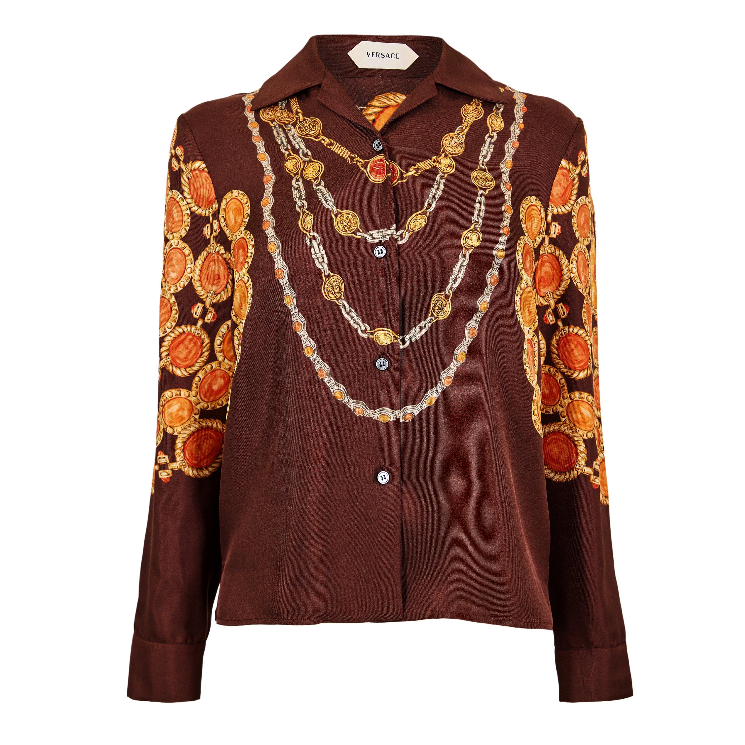 Versace Women's Silk Long Sleeve Patterned Shirt - Choco Amber - Size 42 (UK 10)