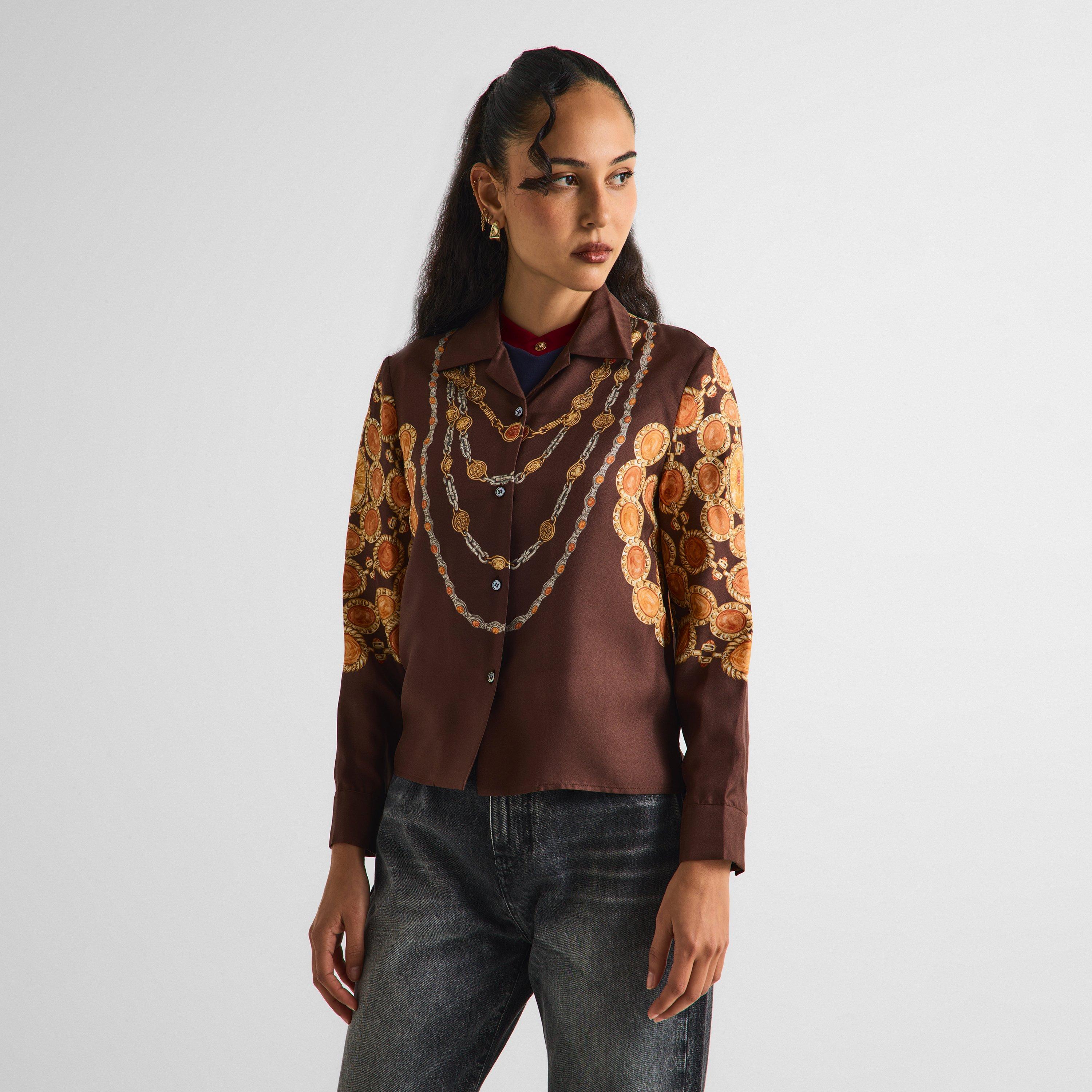 Choco Amber - Versace - Women's Silk Long Sleeve Patterned Shirt - 3