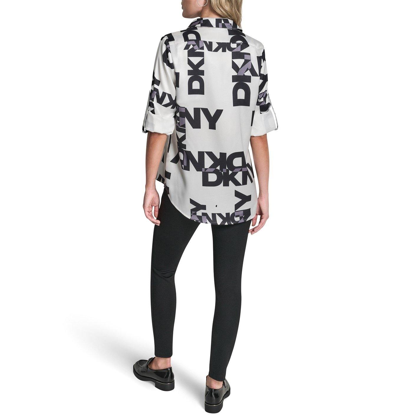 White/Black - DKNY - Womens DKNY Sportswear All-Over Print Long-Sleeve Shirt - 2