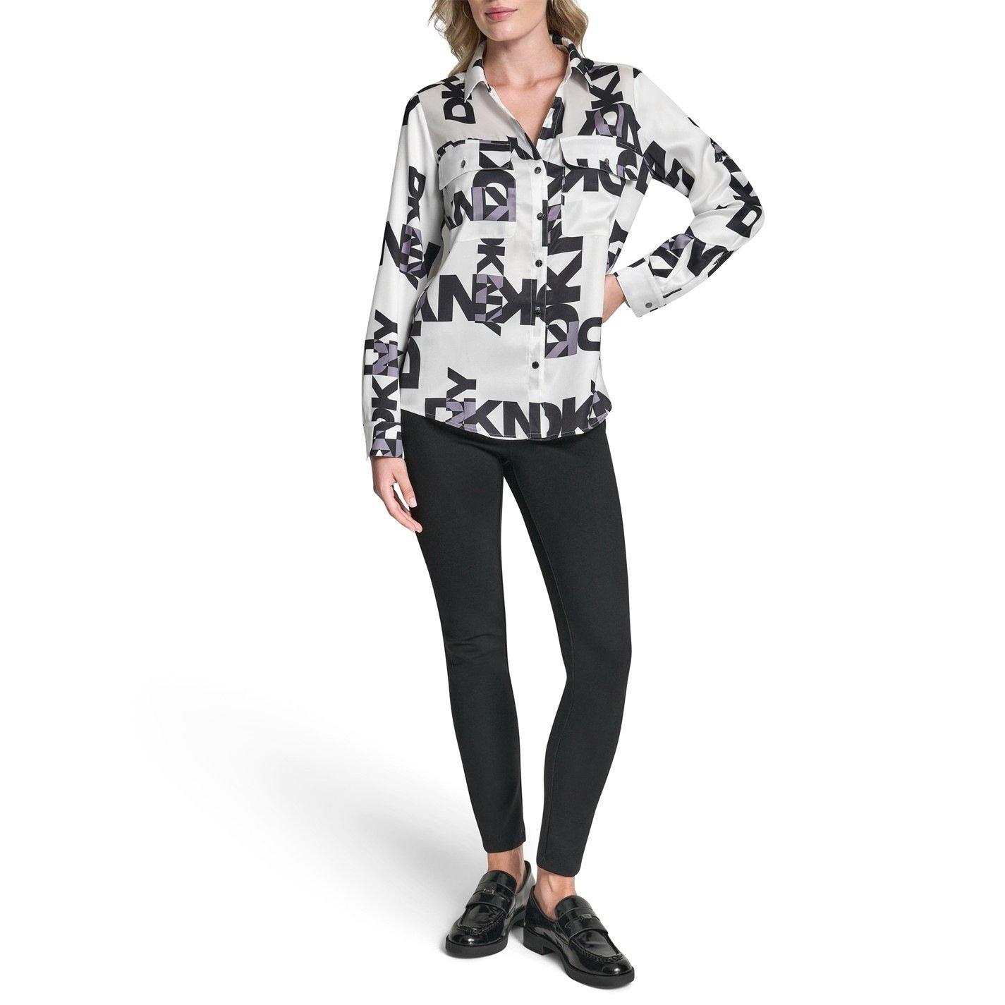 White/Black - DKNY - Womens DKNY Sportswear All-Over Print Long-Sleeve Shirt - 4