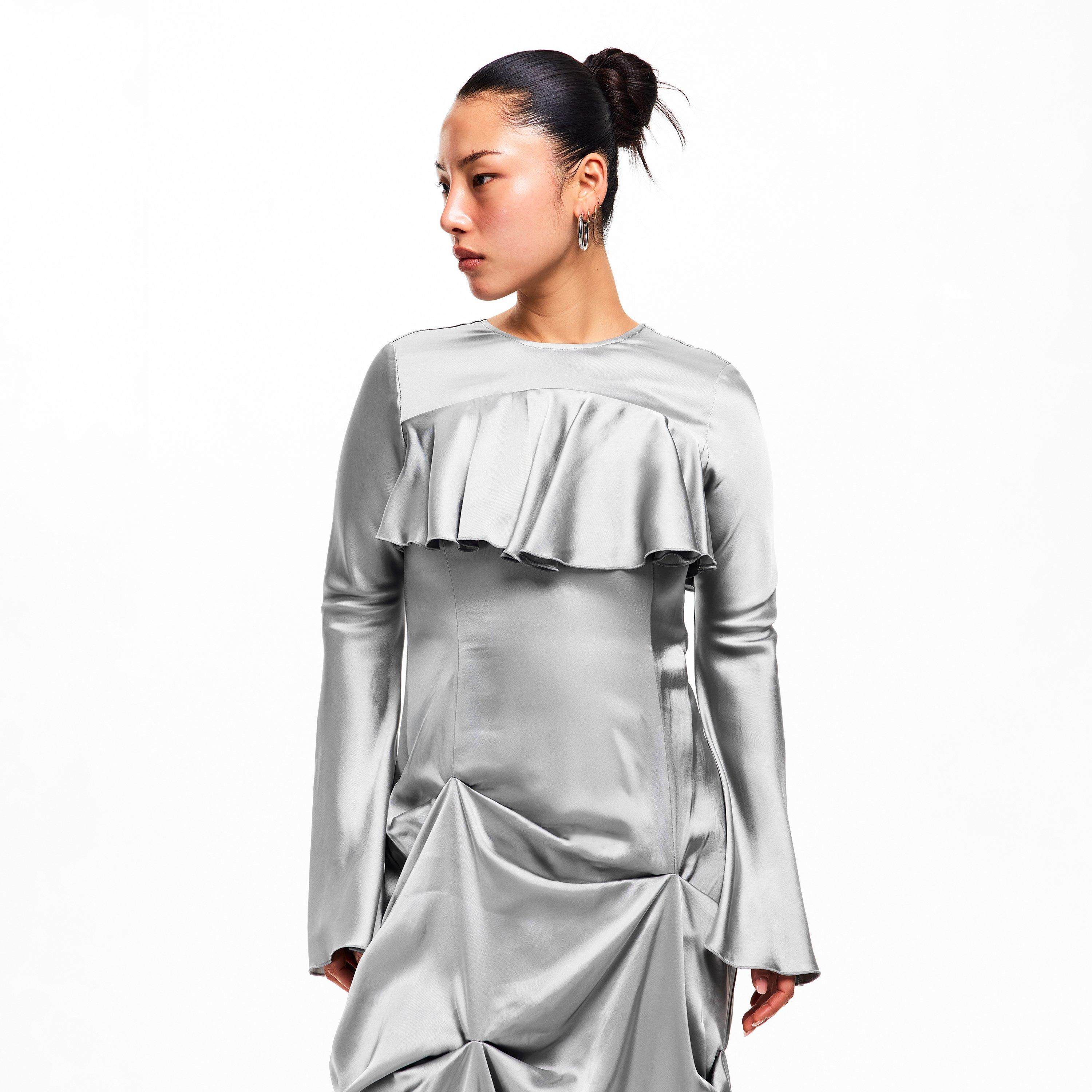 Mirage Gray - Ganni - Women's Satin Maxi Dress - 3