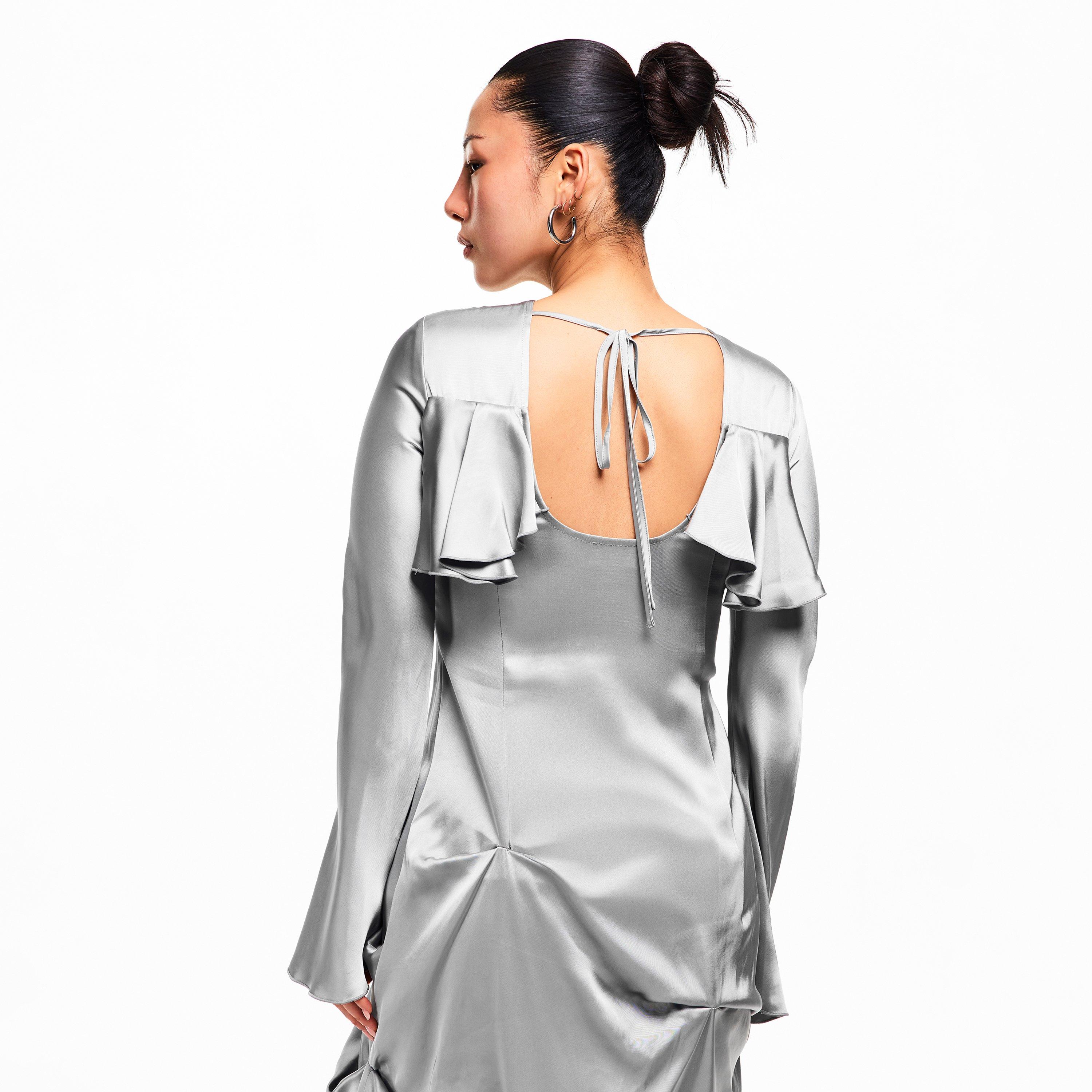 Mirage Gray - Ganni - Women's Satin Maxi Dress - 4