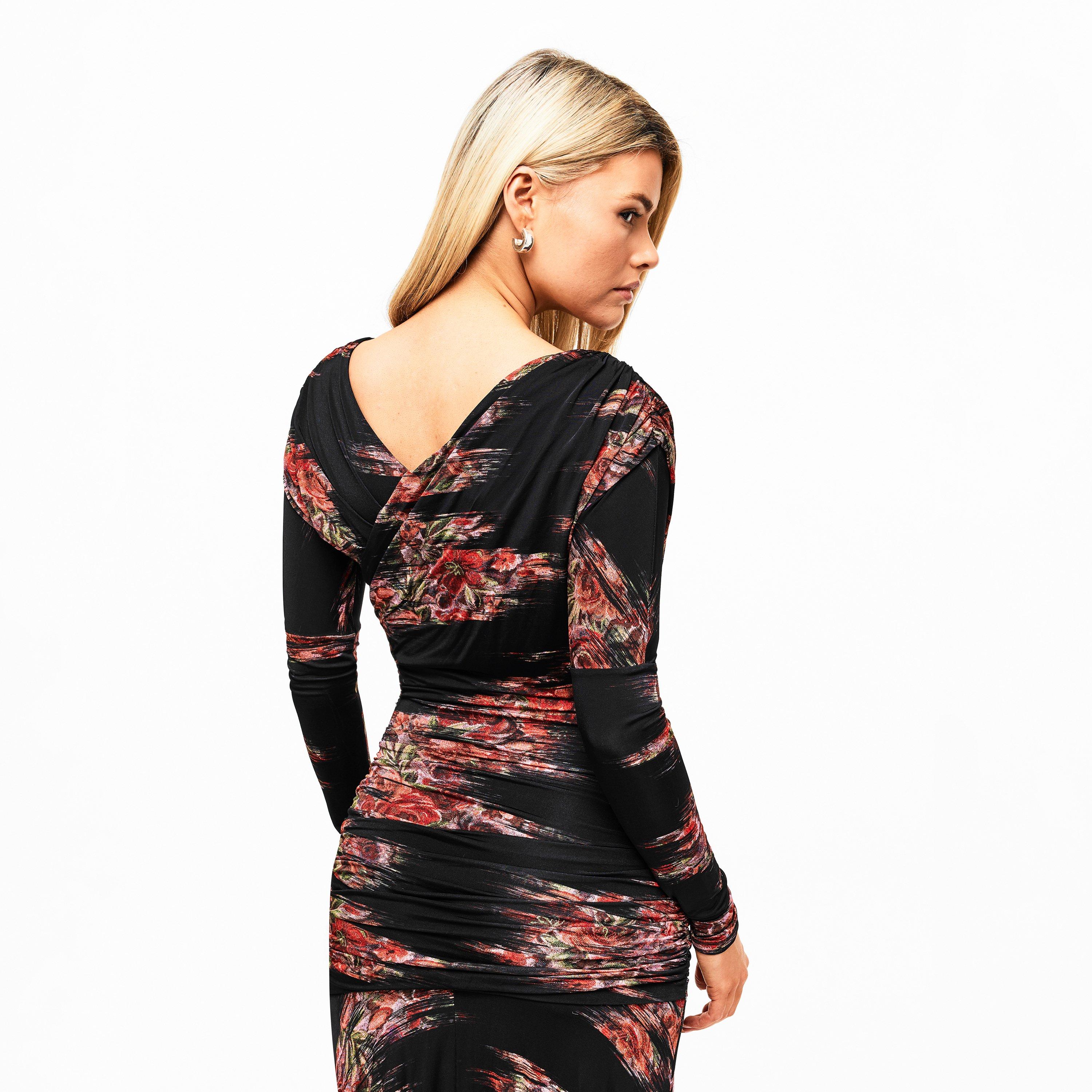 Black - Ganni - Women's Printed Jersey Long Maxi Dress - 4