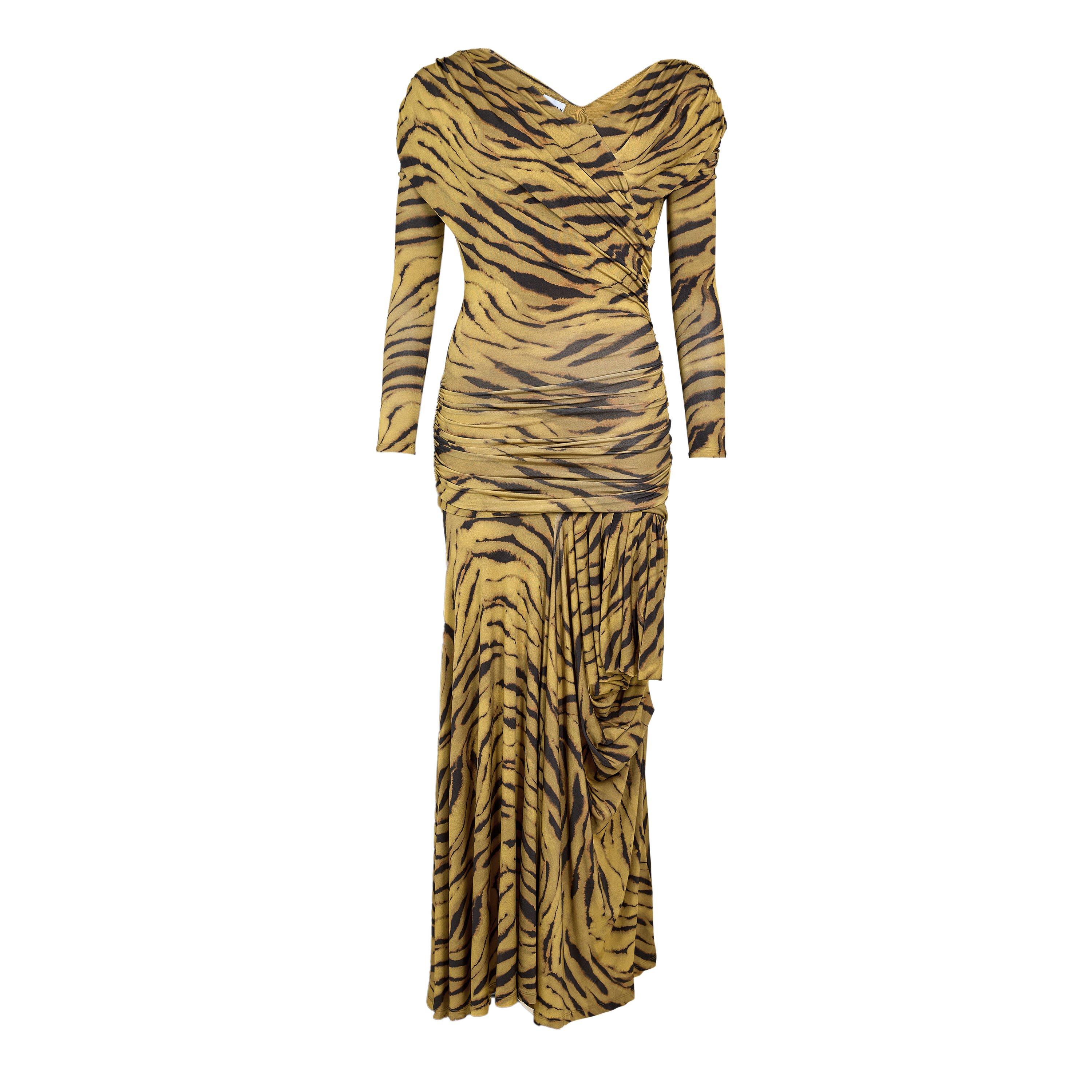 Ganni Women's Printed Jersey Long Maxi Dress - Khaki - Size 6 (32)
