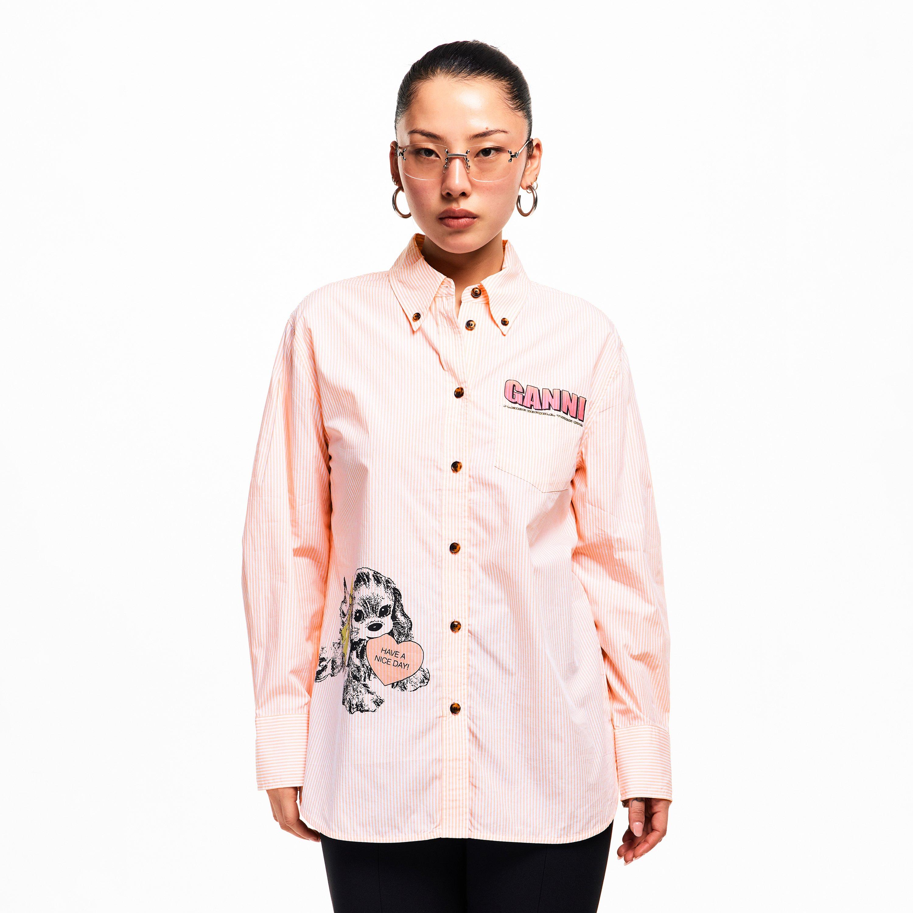Peach Parfait - Ganni - Women's Stripe Cotton Oversized T-Shirt - 3