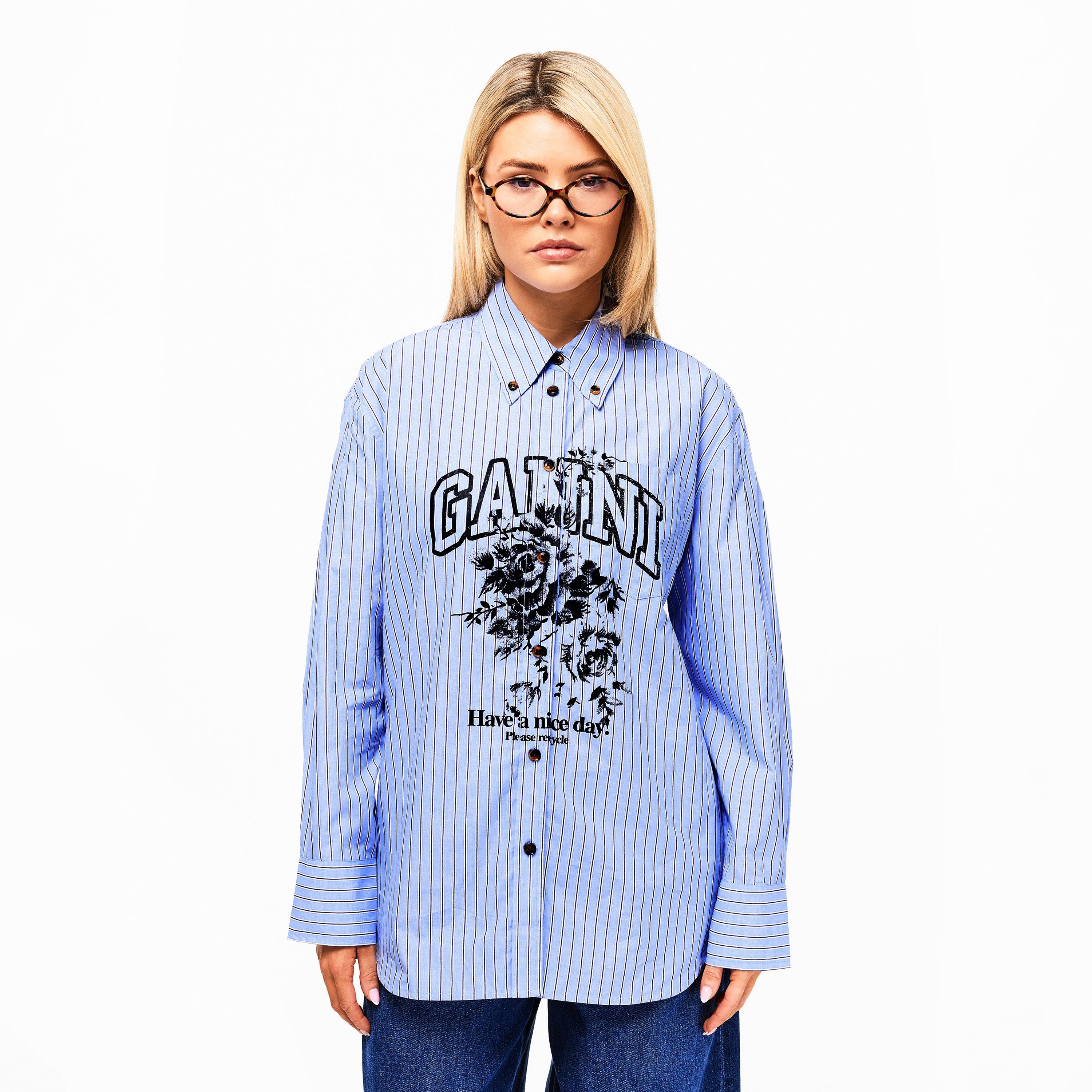 Lavender Lustre - Ganni - Women's Stripe Cotton Oversized T-Shirt - 3