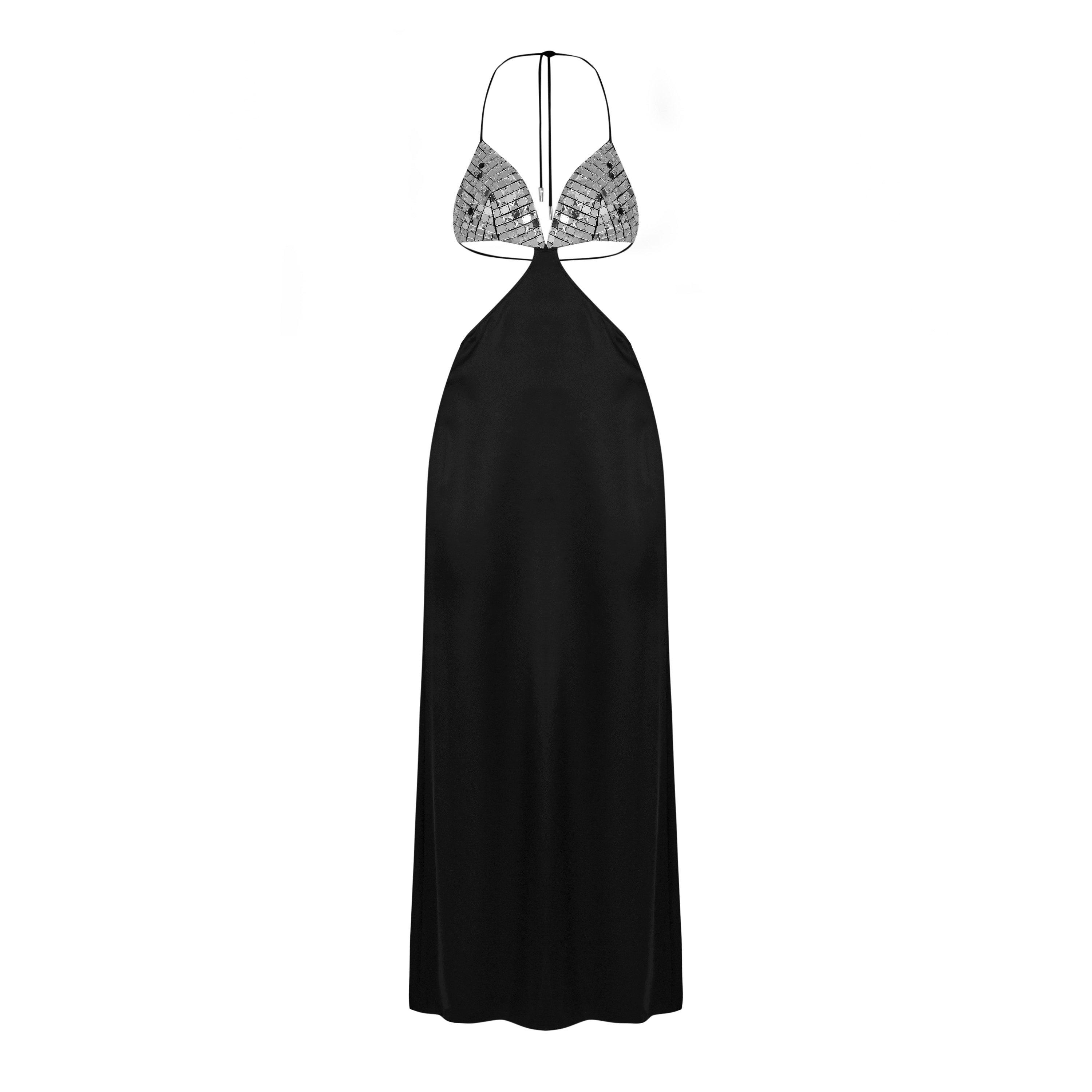 Black/Silver - David Koma - Halter Flounce Dress - 5