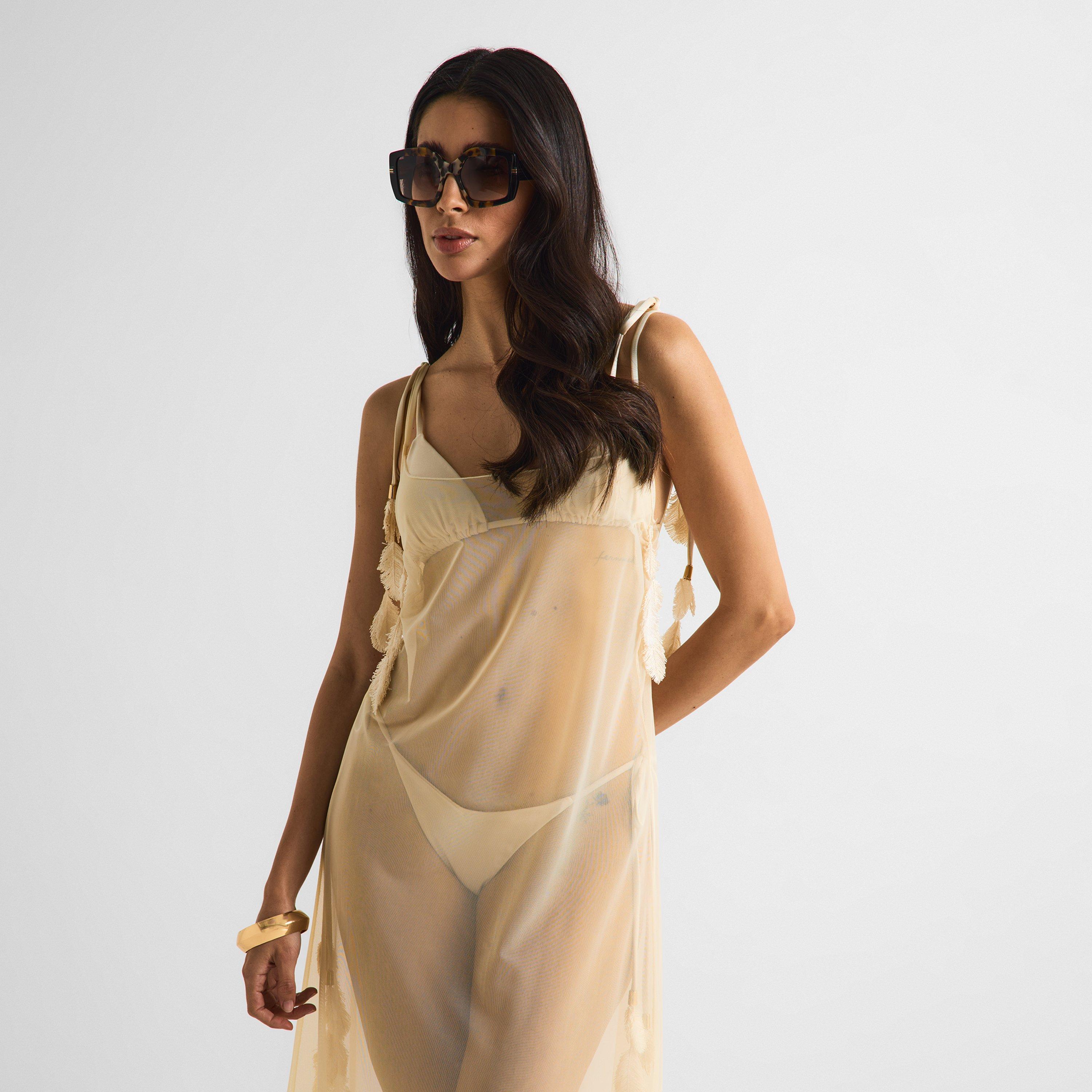 Almond - Isabel Beachwear - Women's Joy Plumage Long Maxi Dress - 3