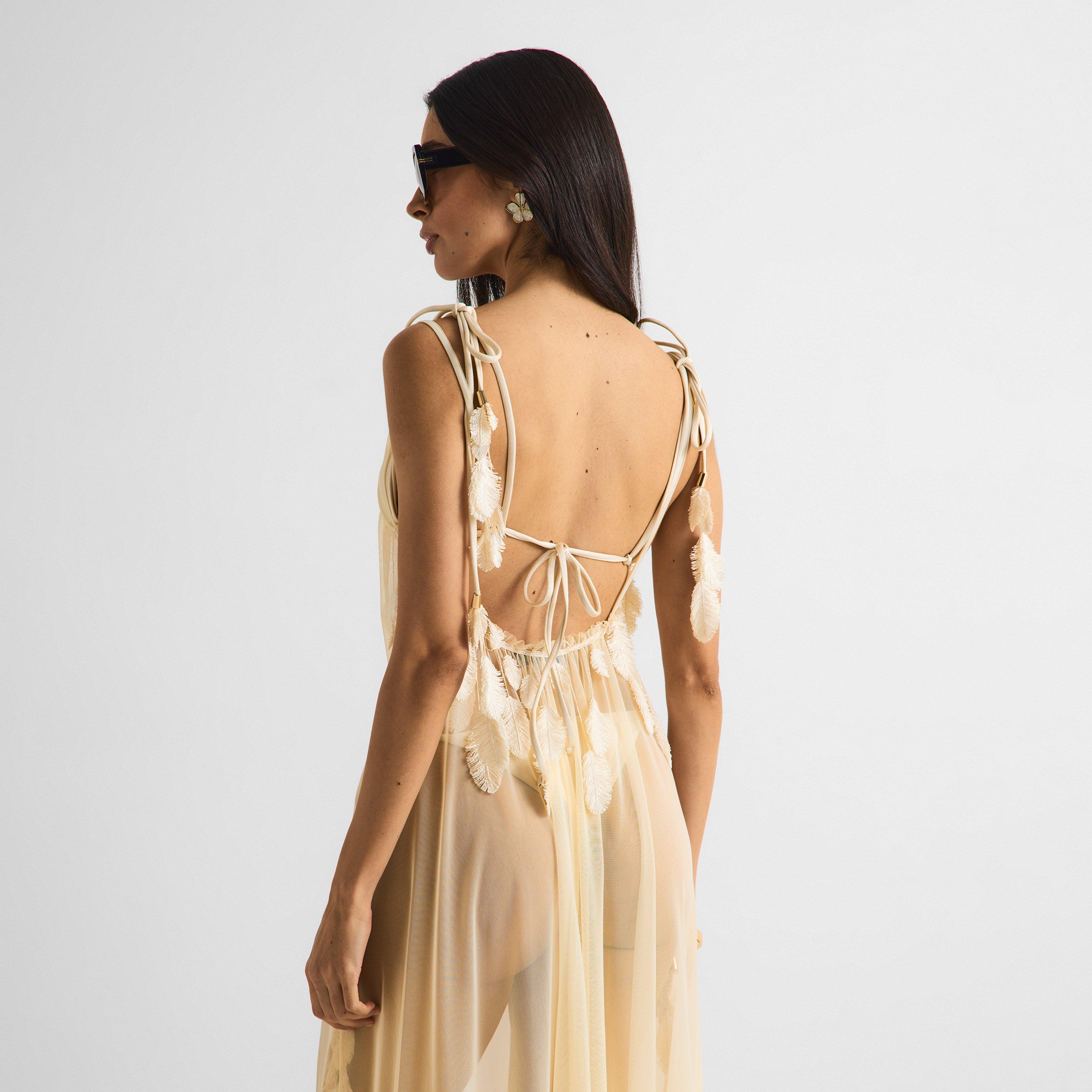 Almond - Isabel Beachwear - Women's Joy Plumage Long Maxi Dress - 4