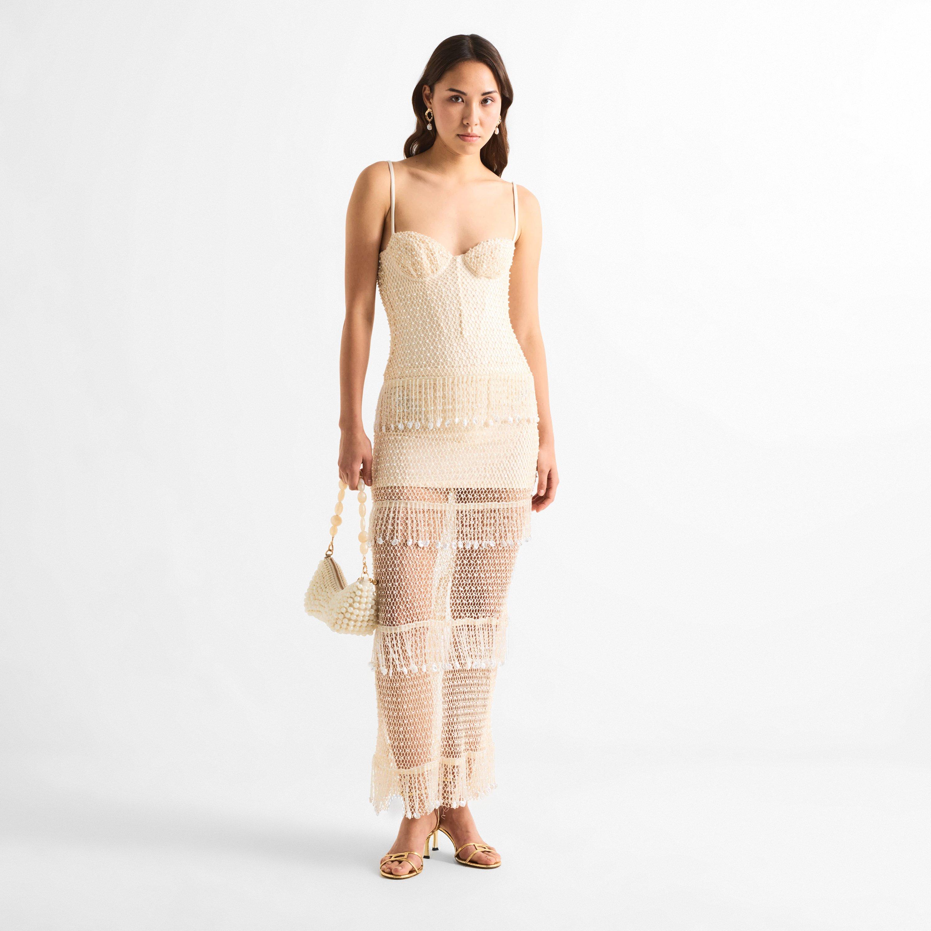 Beige - Patbo - Women's Crochet Bloom Beach Long Maxi Dress - 6