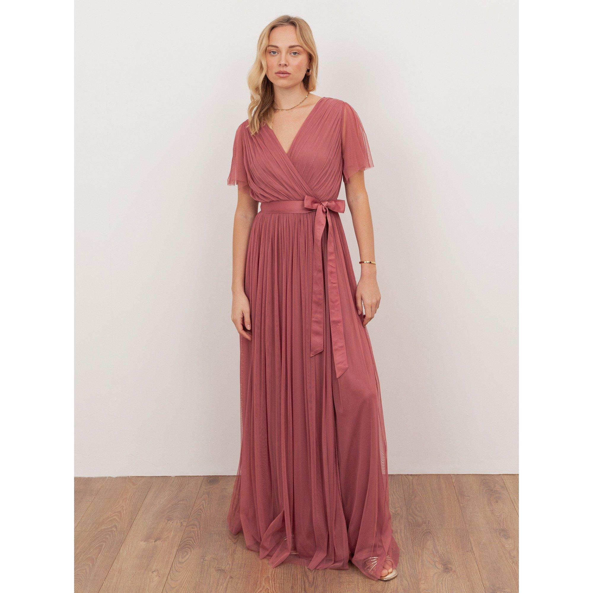 Anaya With Love Women's Recycled Tulle Faux Wrap Short Sleeve Maxi Dress Faded Rose - 14 (L)
