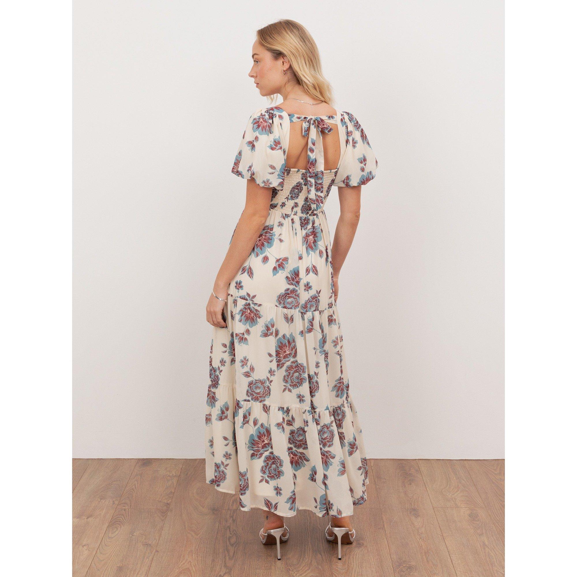 Crm/Blu Floral - Anaya With Love - Anaya With Love Recycled Floral Sweetheart Neck Puff Sleeve Midaxi Dress - 2