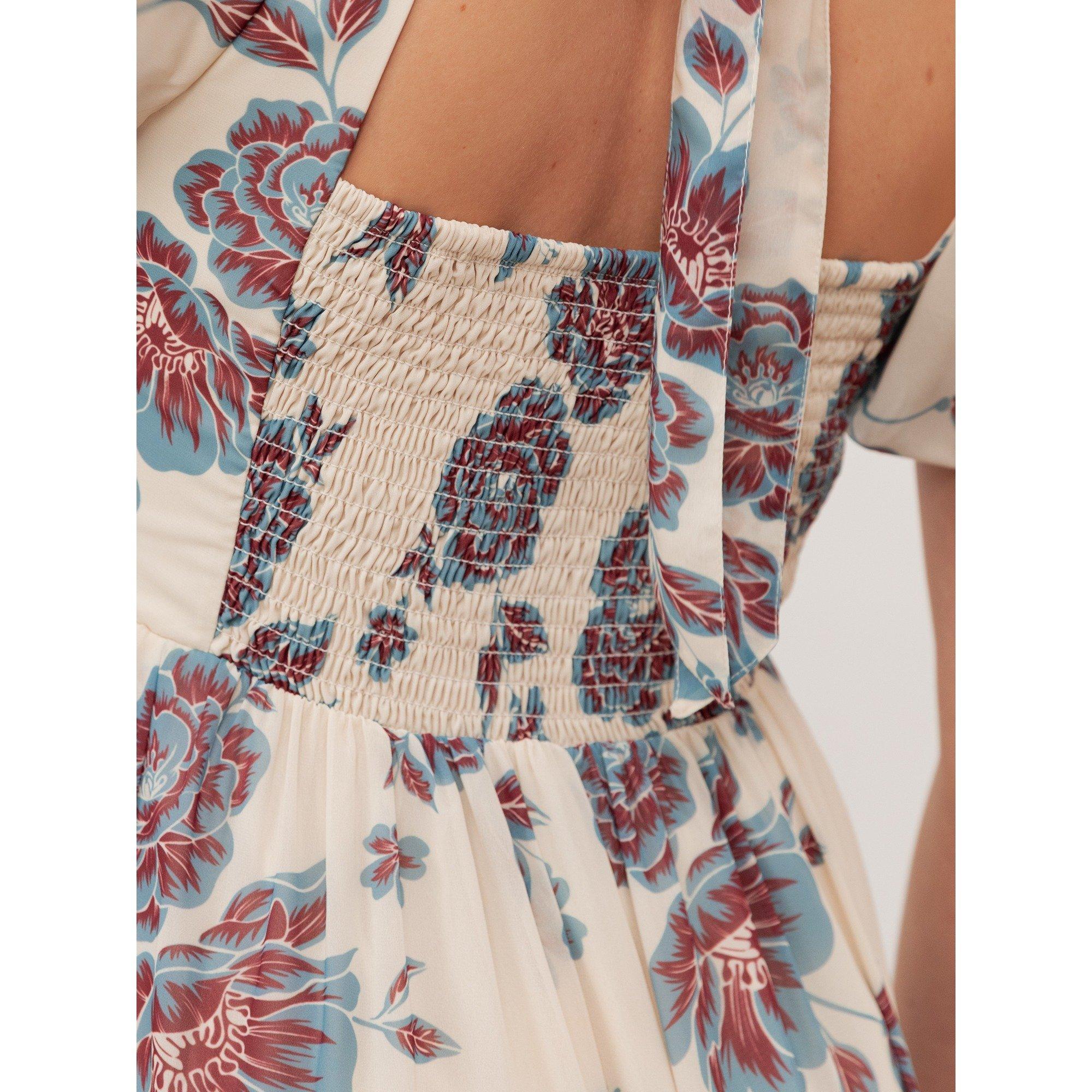 Crm/Blu Floral - Anaya With Love - Anaya With Love Recycled Floral Sweetheart Neck Puff Sleeve Midaxi Dress - 5