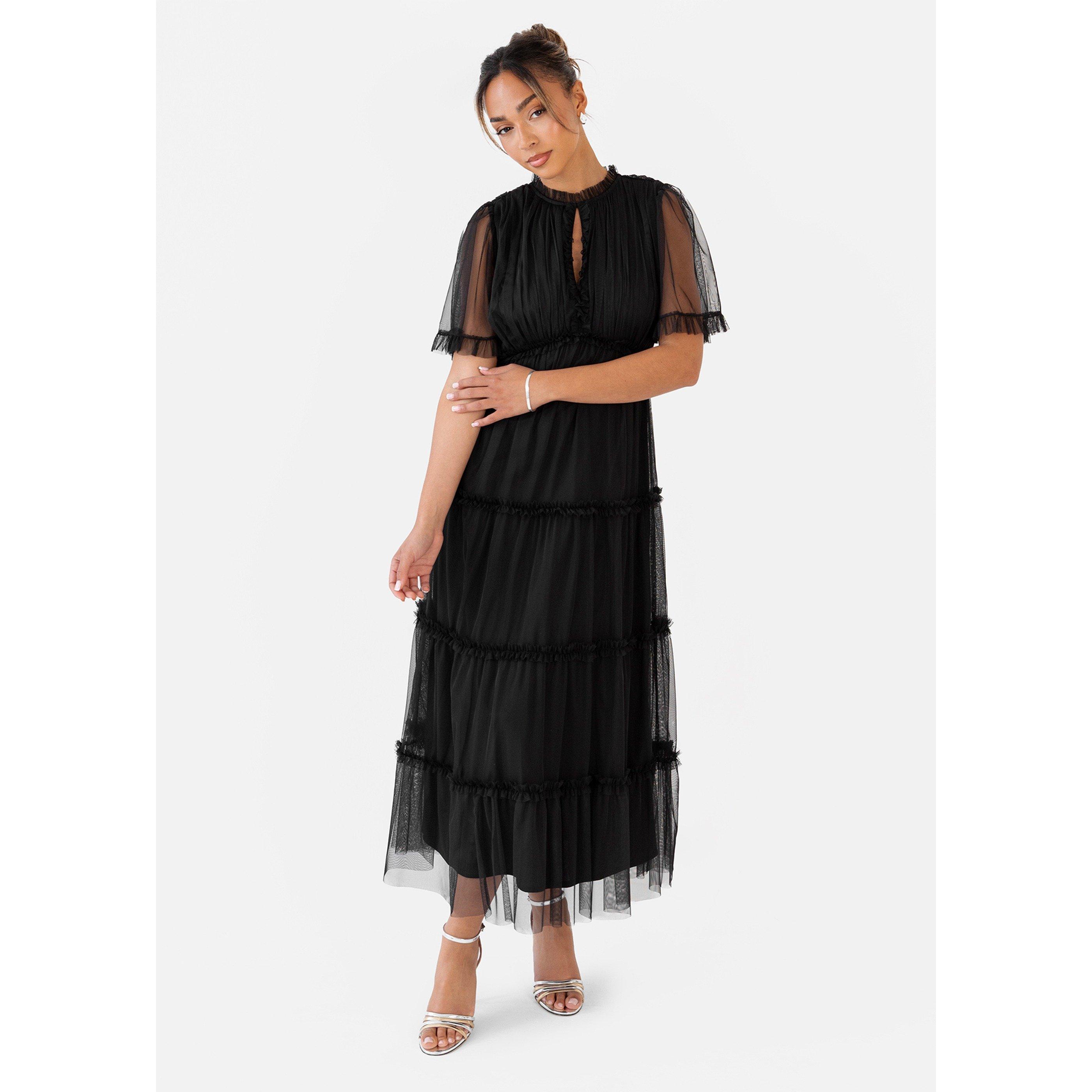 Black - Anaya With Love - Anaya with Love Black Keyhole Detail Short Sleeve Frill Midaxi Dress - 1