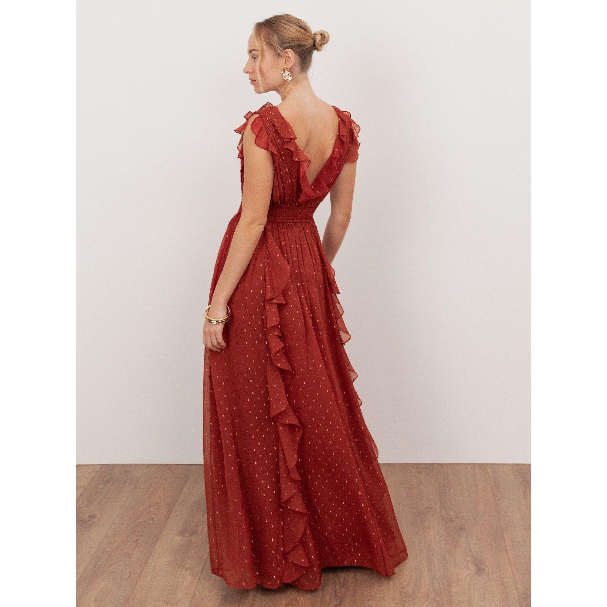 Brown Polka Dot - Anaya With Love - Anaya With Love Recycled Brown Polka Dot Tie-Shoulder Tiered Maxi Dress - 2