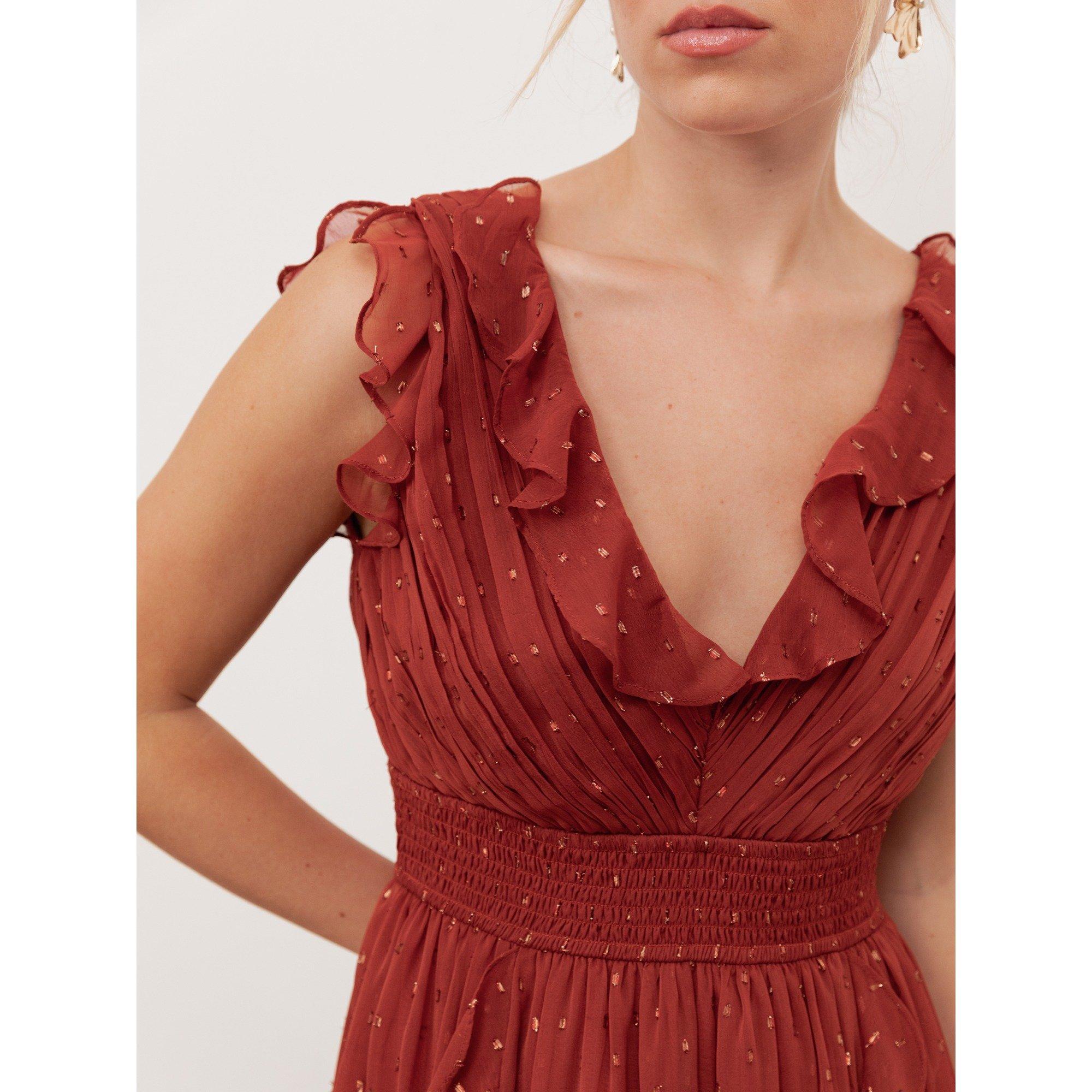 Brown Polka Dot - Anaya With Love - Anaya With Love Recycled Brown Polka Dot Tie-Shoulder Tiered Maxi Dress - 3